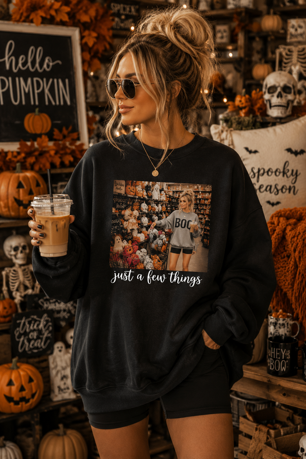 Just a Few Things Doll Face Graphic Crewneck Sweatshirt