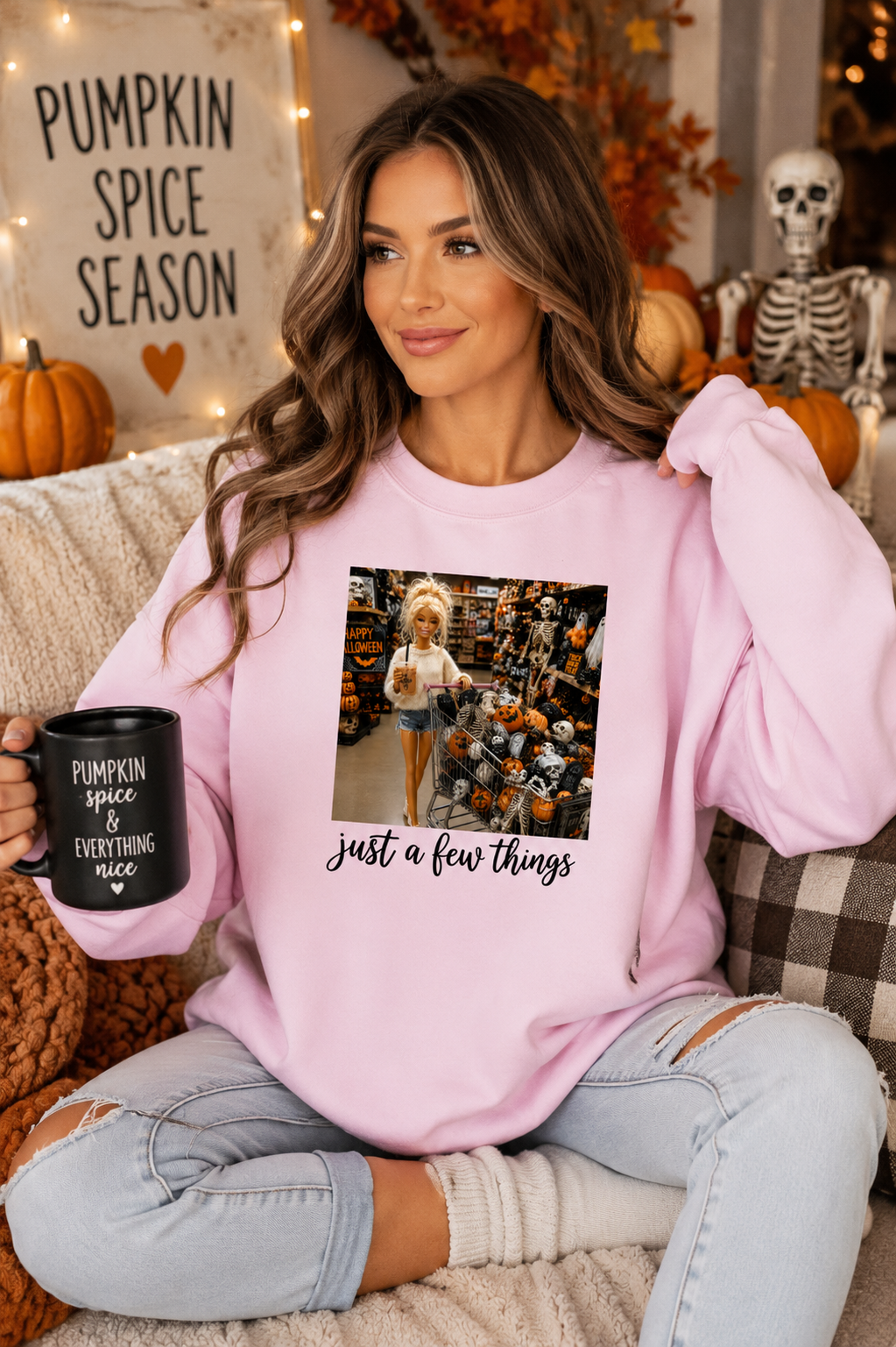 Just a Few Things Doll Face Graphic Crewneck Sweatshirt