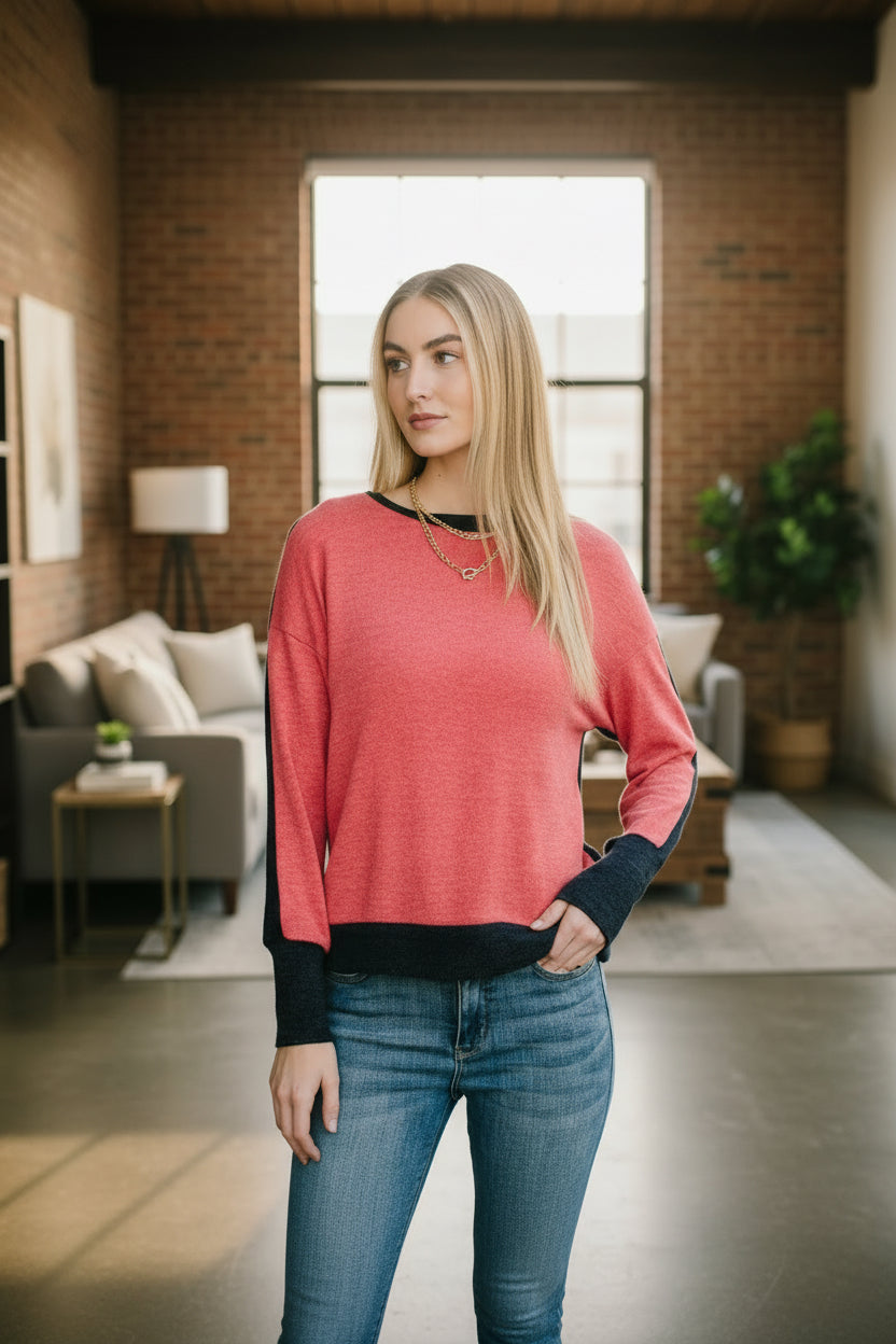 Couldn't Be Happier Color Block Long Sleeve Top