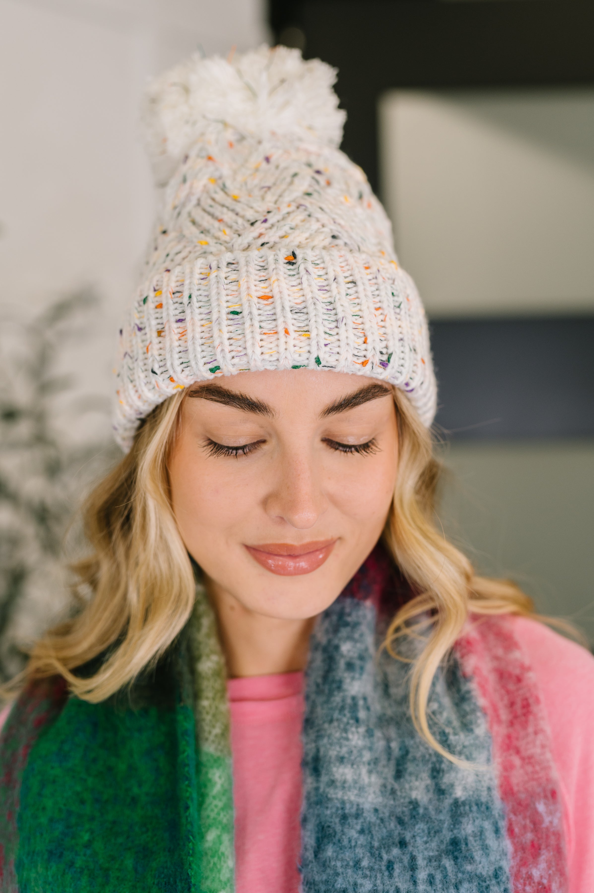 Cover Your Ears Pom Pom Beanie in Ivory