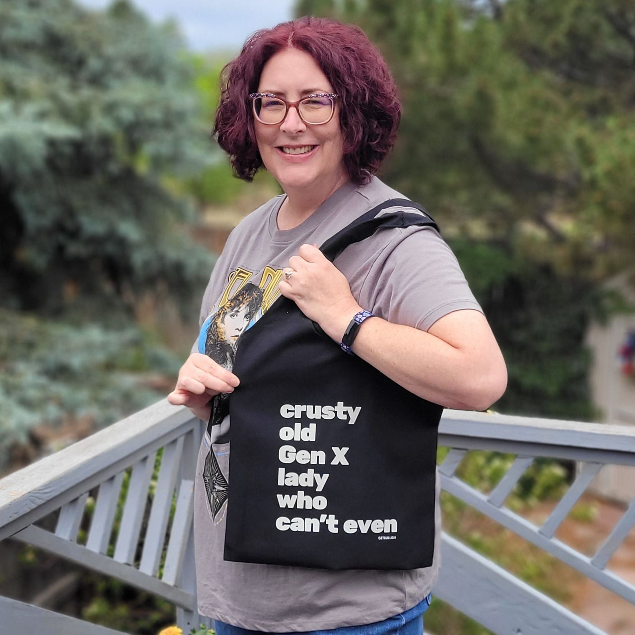 Crusty Old Gen X Lady Who Can't Even Keychain and Tote Bag Bundle