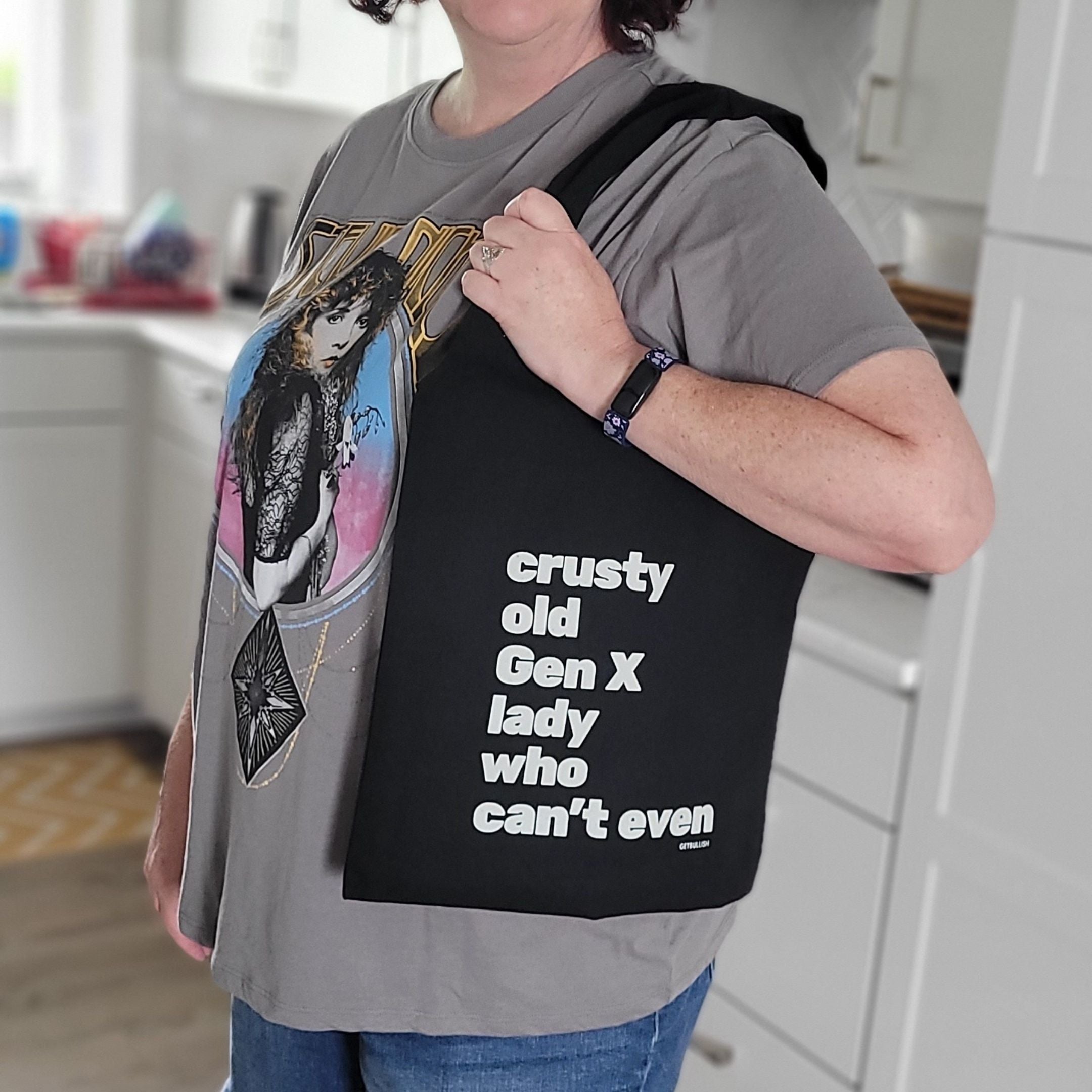 Crusty Old Gen X Lady Who Can't Even Keychain and Tote Bag Bundle
