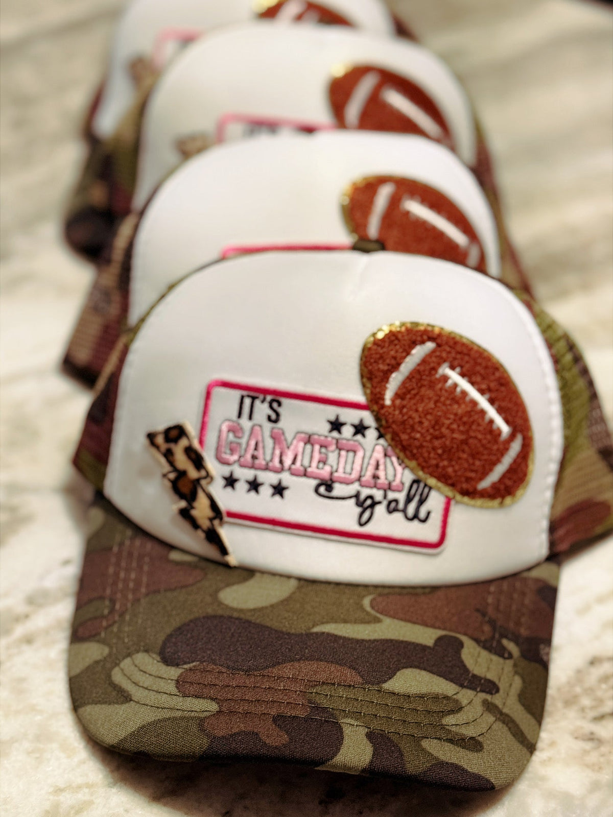 Gameday Charge Trucker Hat – Football Camo Snapback Leopard
