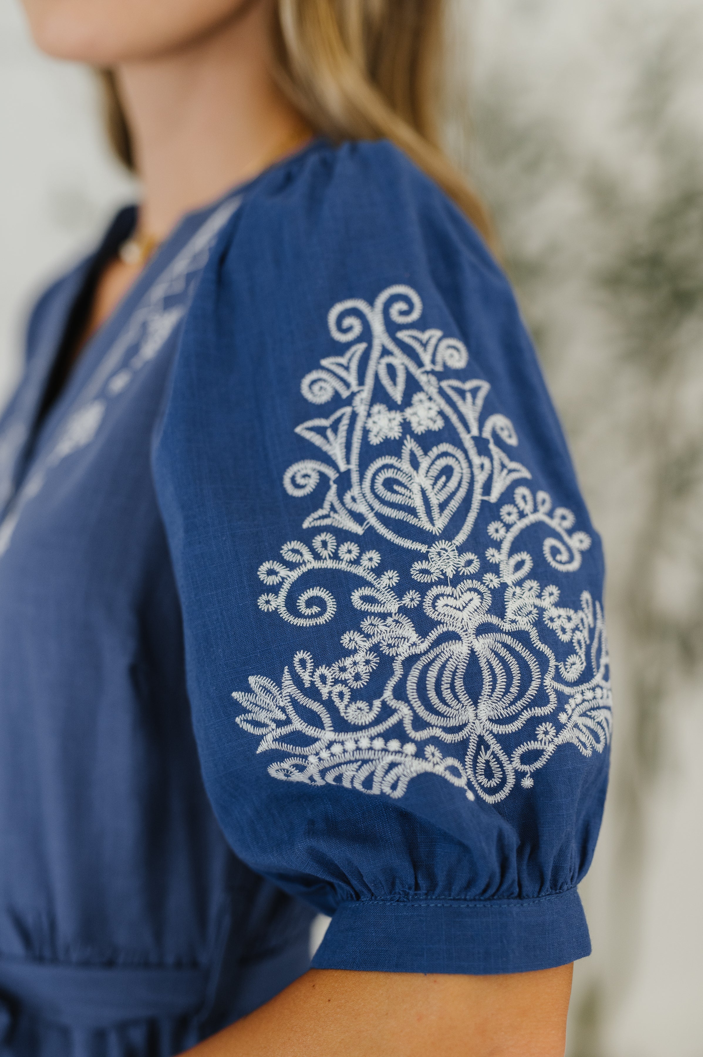 Delicate Devotion Puff Sleeve Dress in Blue