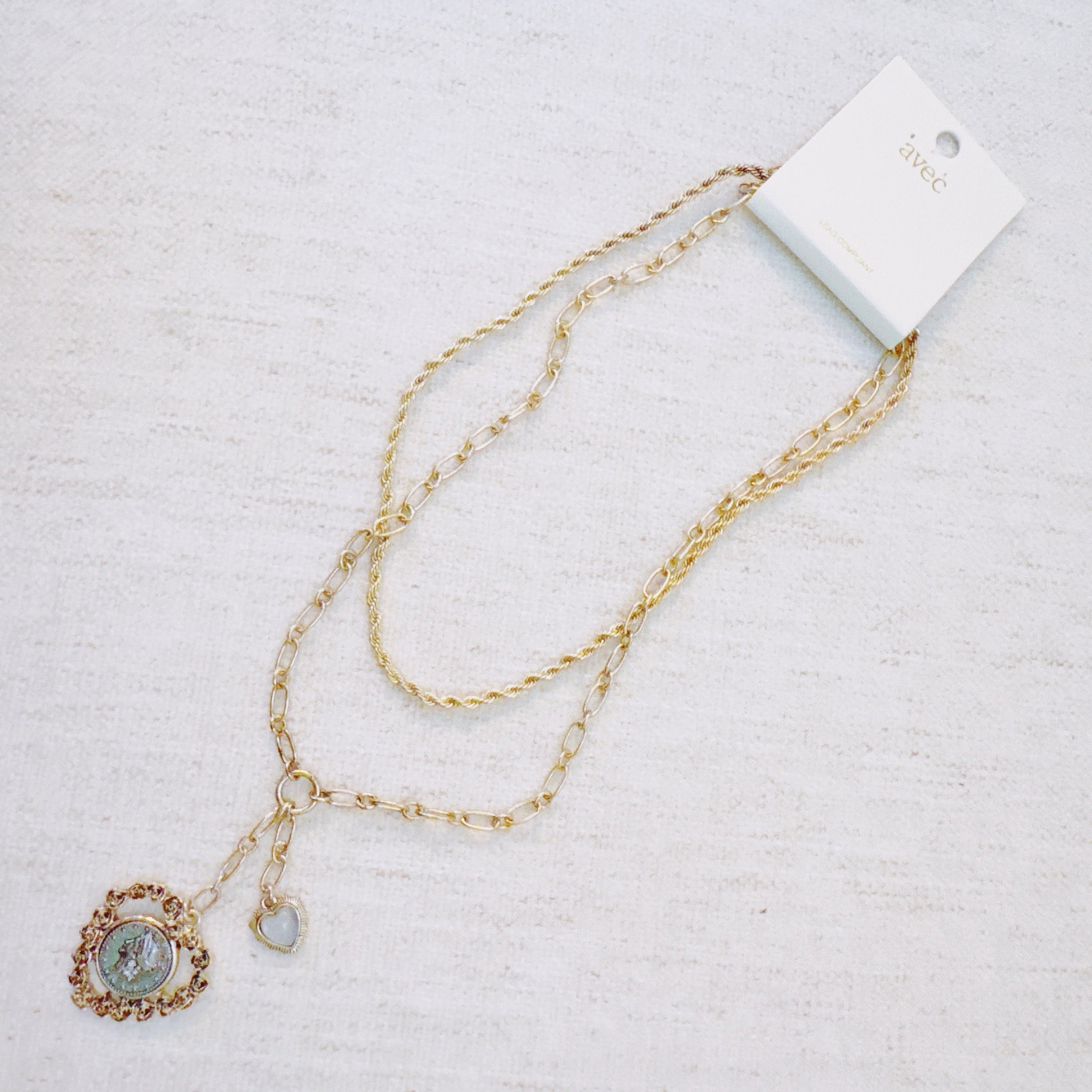 Double Chain Heart Pendant Necklace – Layered Gold Links with Vintage-Style Charm