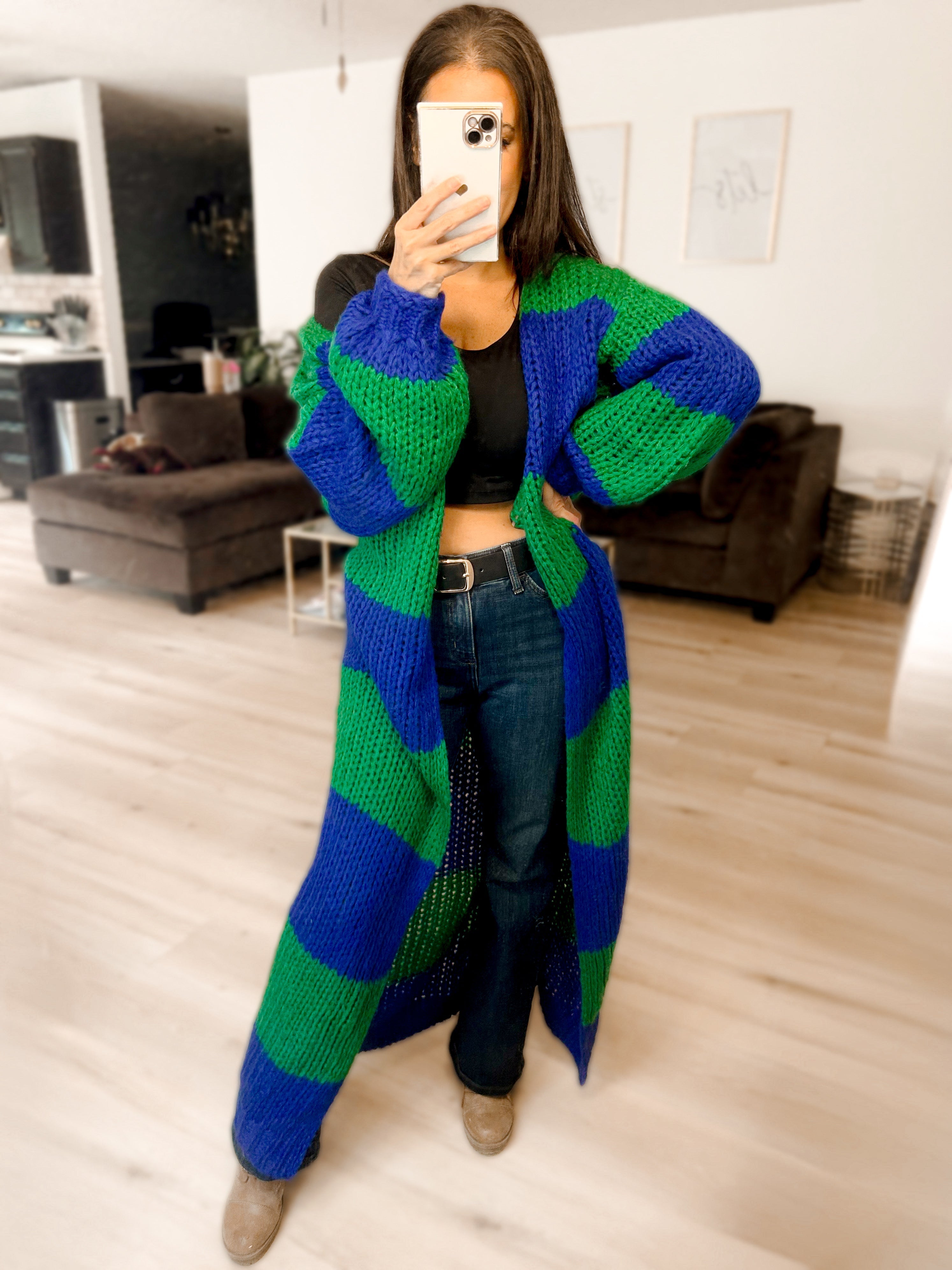 PRE-ORDER:Oversized Chunky Striped Balloon Sleeve Duster