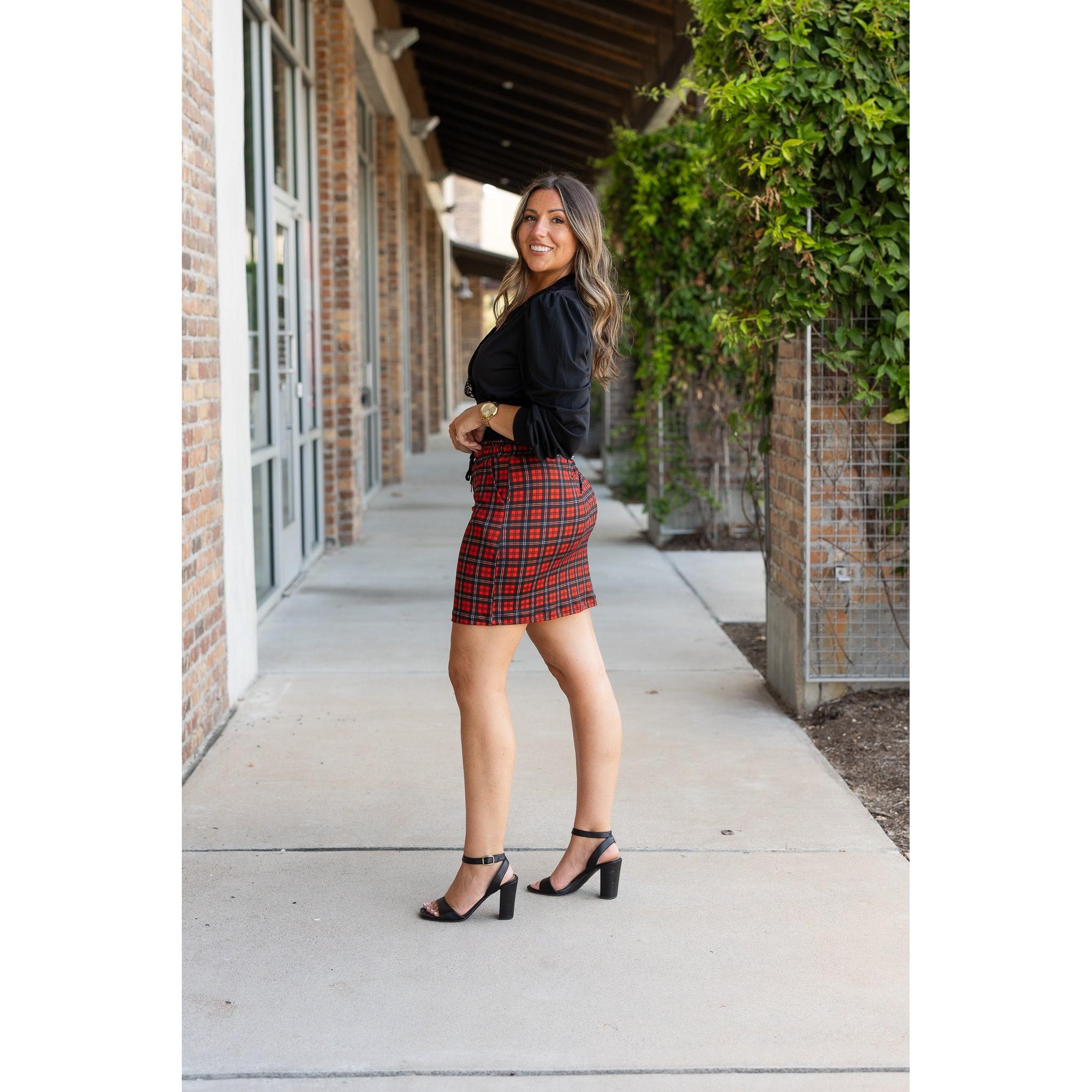 The Helena – Red Plaid Jogger Skirt ❤️🖤