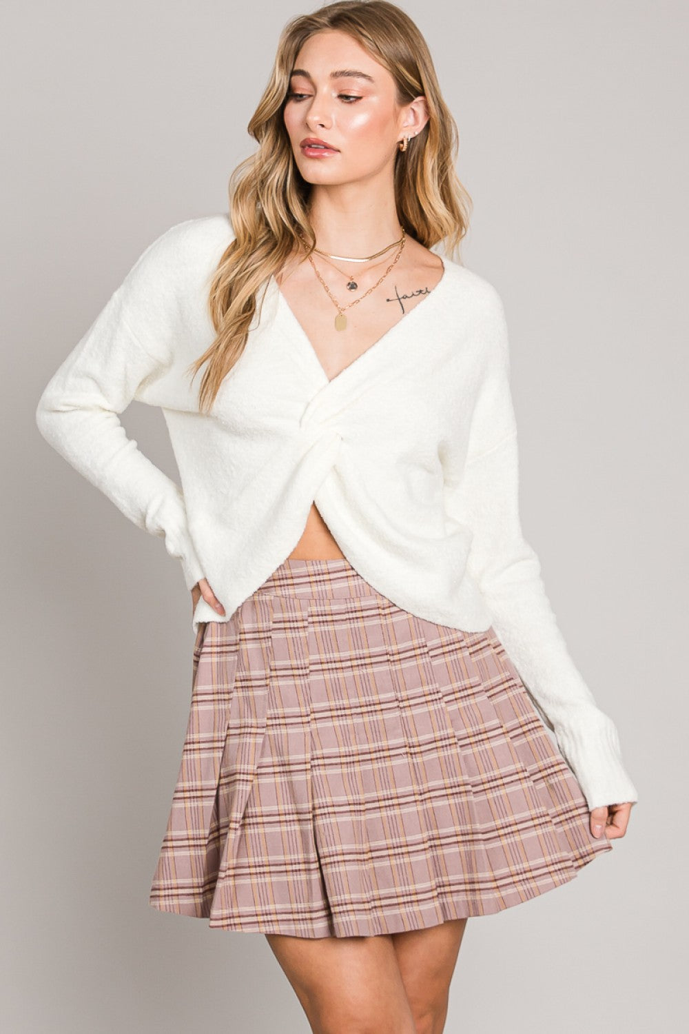 Comfy Plaid Pleated Preppy Skirt