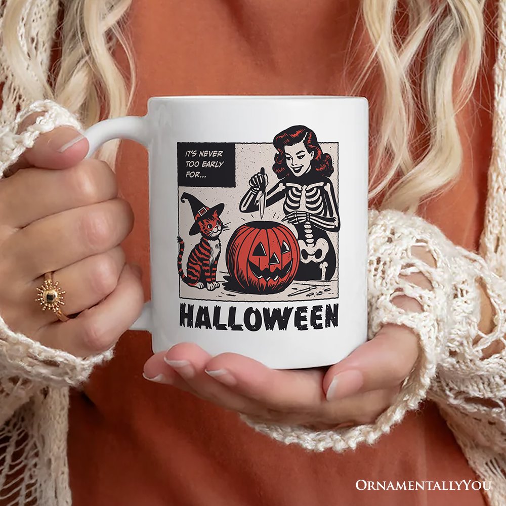 Itβs Never Too Early for Halloween Personalized Mug, Funny Retro Gift with Custom Name