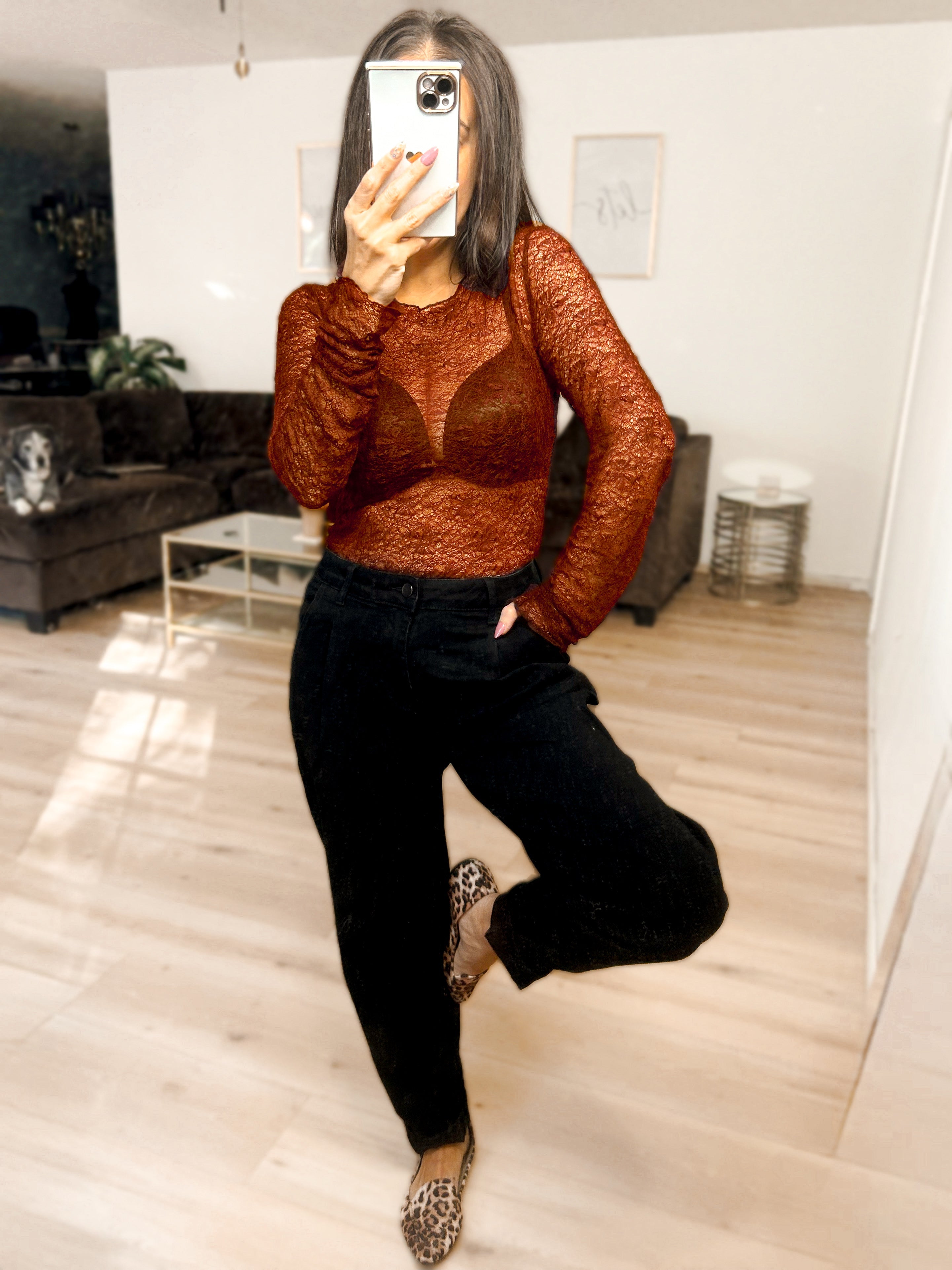 PRE-ORDER: Luxe Lace and Floral Textured Long Sleeve Sheer Top