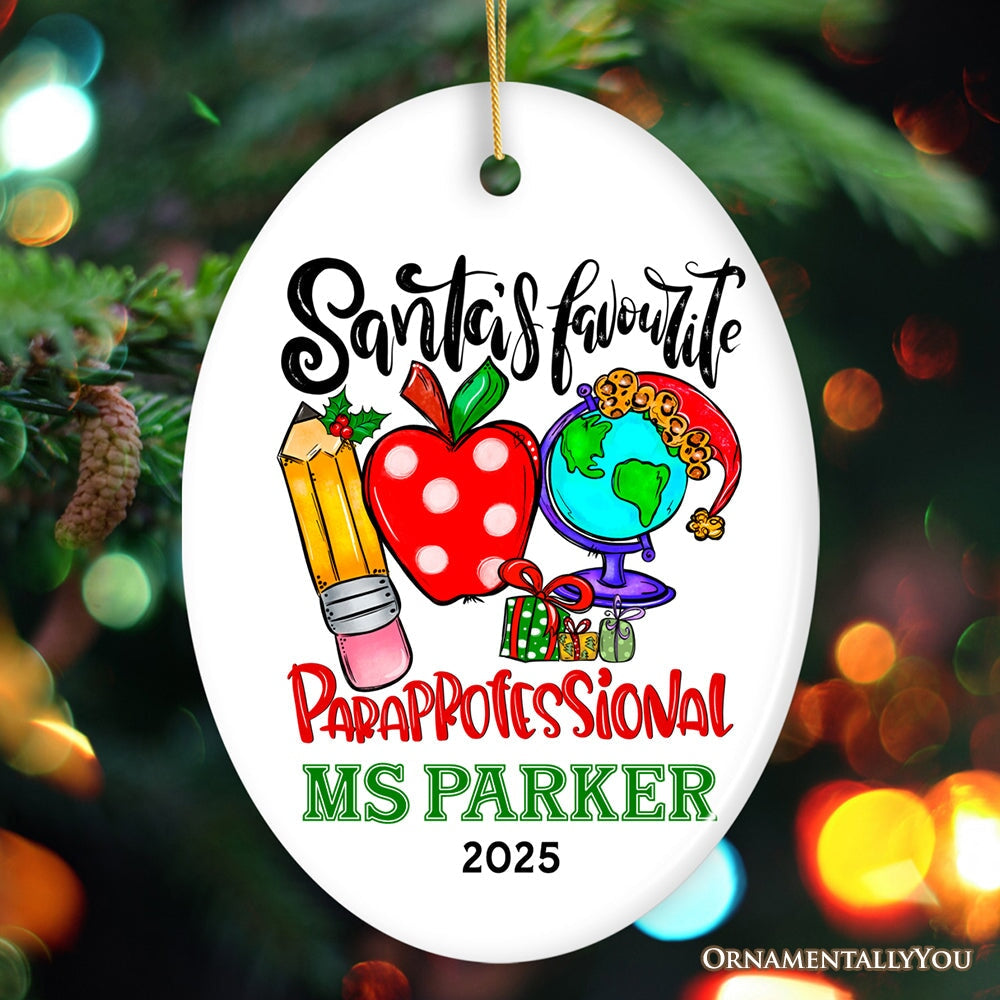 Festive Santa’s Favorite Paraprofessional Personalized Christmas Ornament