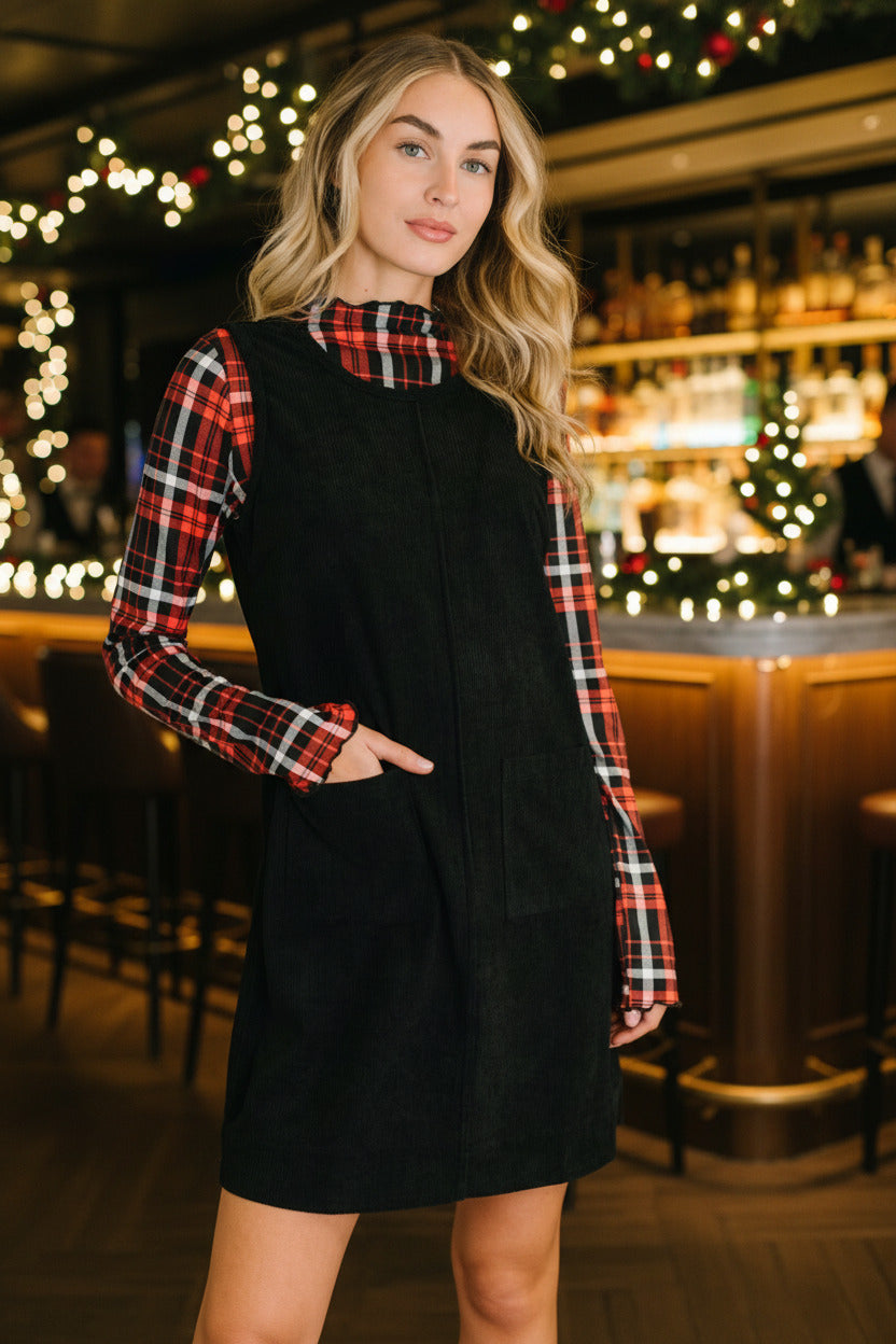 Feeling That Way Corduroy Dress in Black