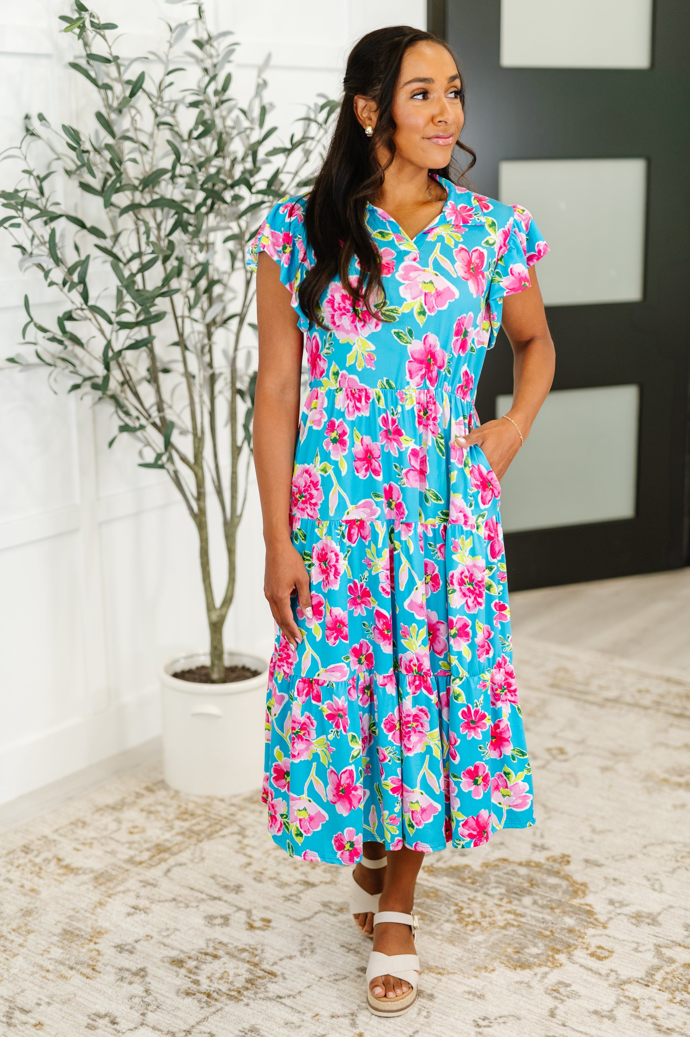 Fleurget Me Not Tiered Flutter Sleeve Dress
