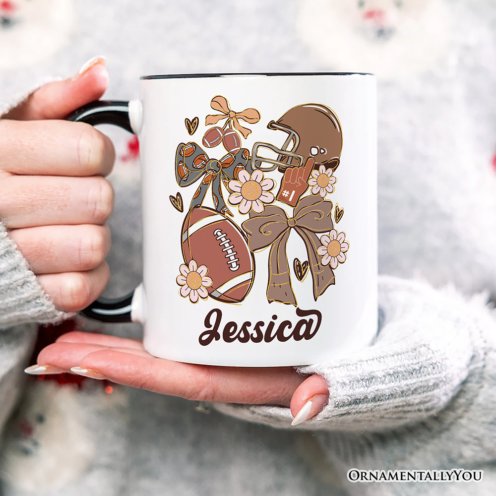 Football Mom Coquette Bow Daisy Personalized Mug