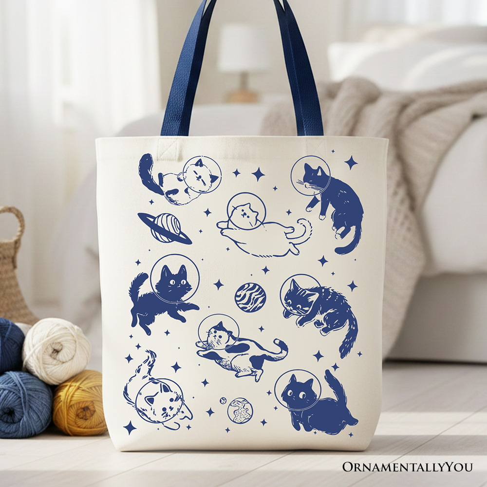 Cats in Space Retro Canvas Tote Bag