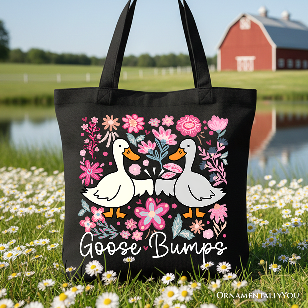 Funny Goose Bumps Floral Canvas Tote Bag