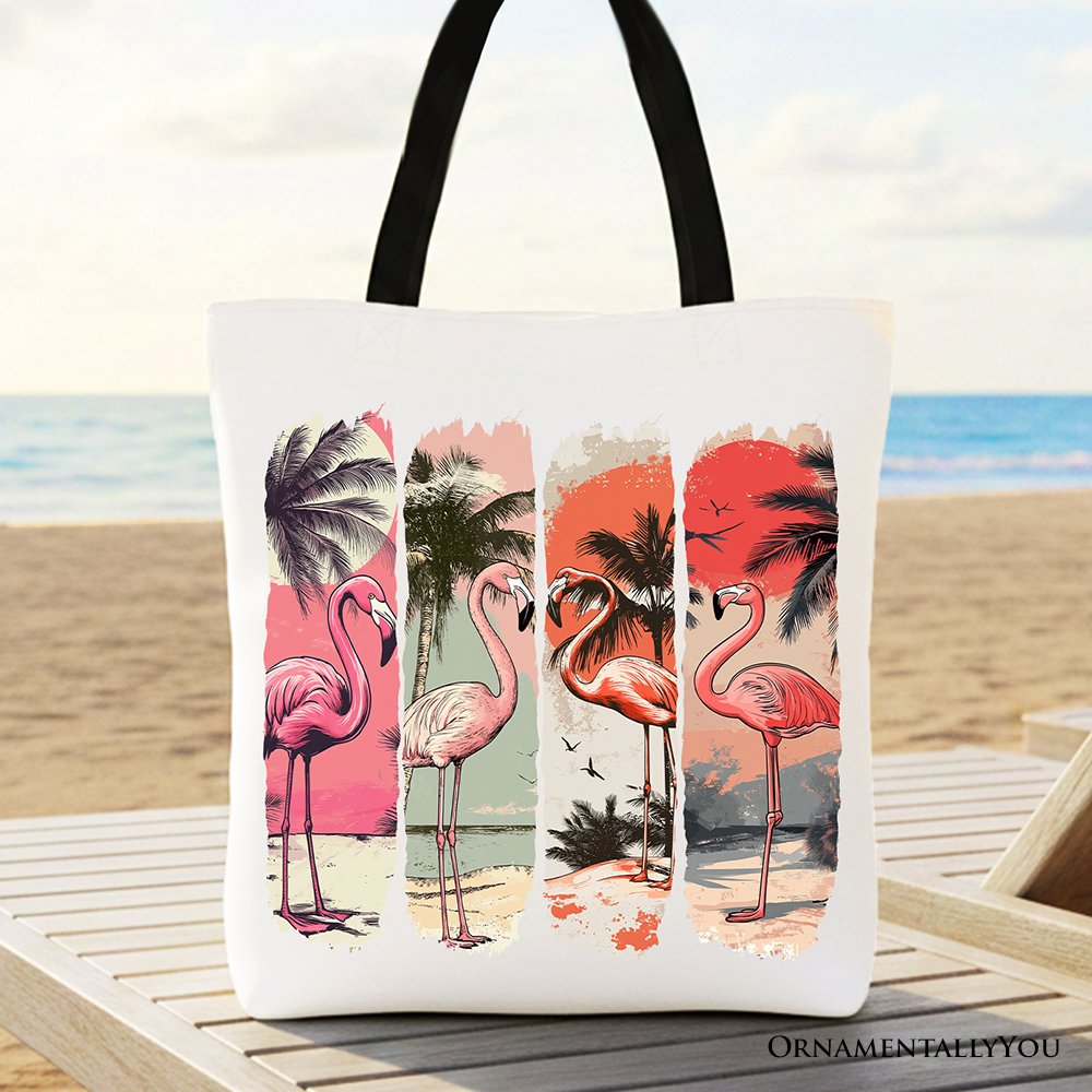 Summer Flamingo Beach Canvas Tote Bag