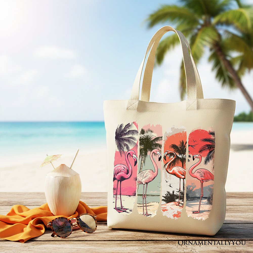 Summer Flamingo Beach Canvas Tote Bag