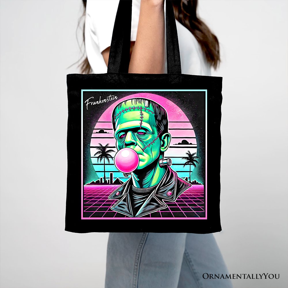 Vaperwave Frankenstein Retro Neon Horror Canvas Tote Bag
