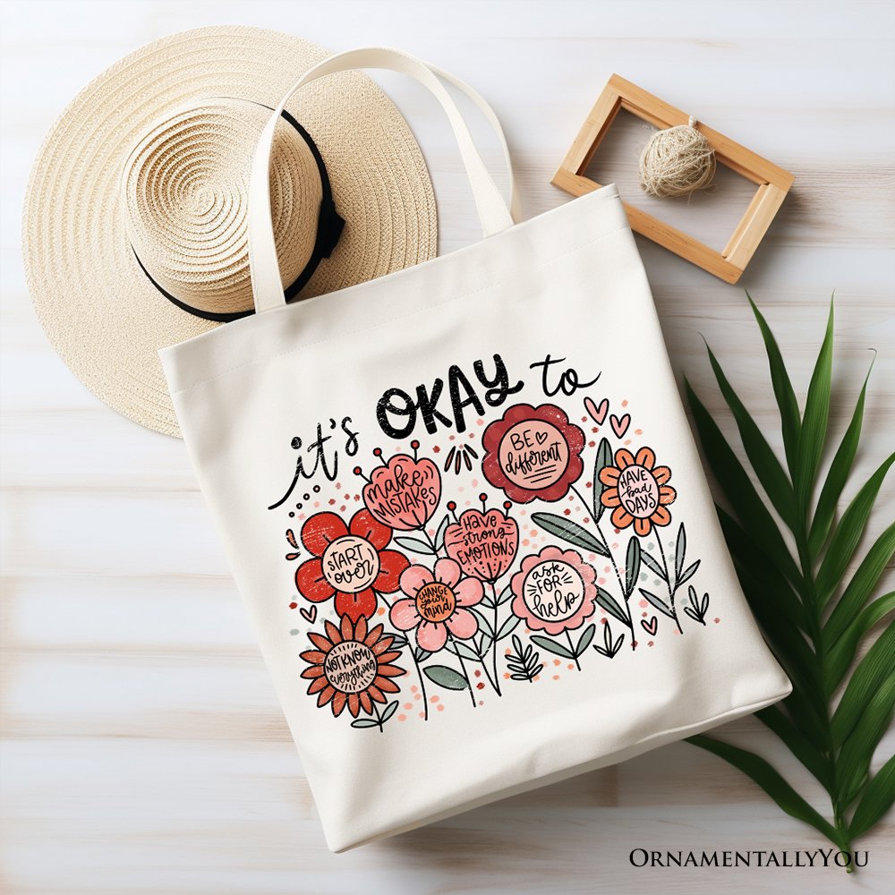 It's Okay Floral Affirmation Canvas Tote Bag