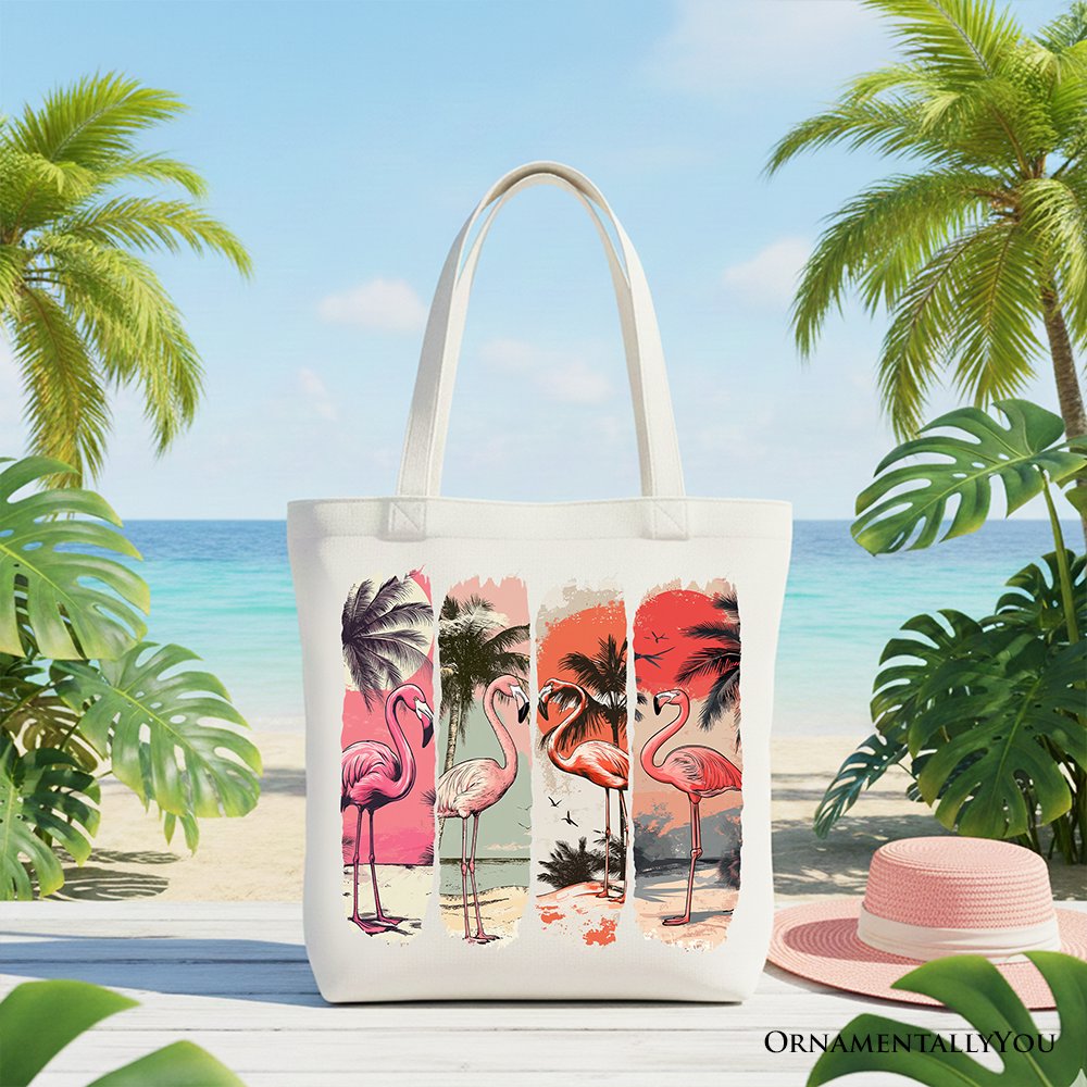 Summer Flamingo Beach Canvas Tote Bag