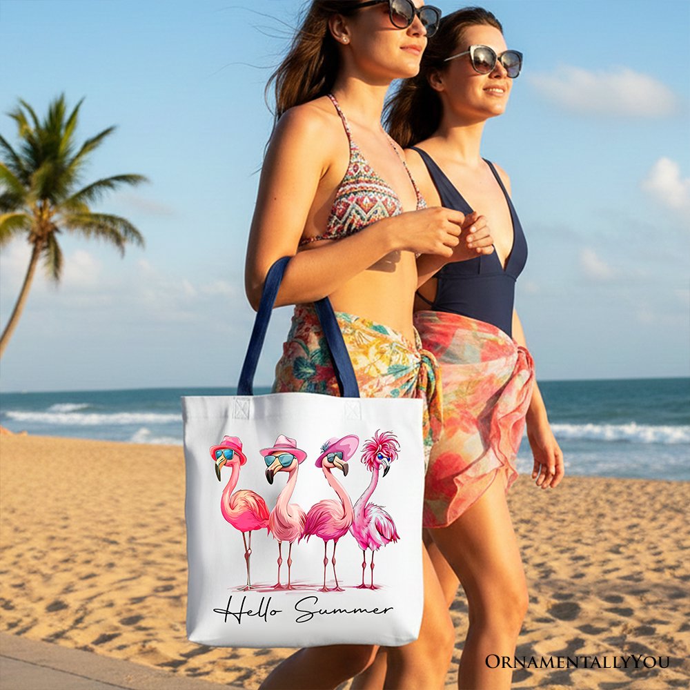 Flamingo Hello Summer Canvas Tote Bag