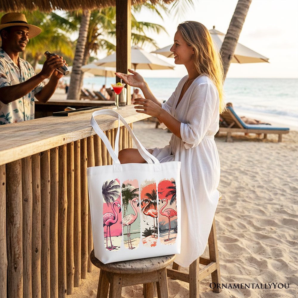 Summer Flamingo Beach Canvas Tote Bag