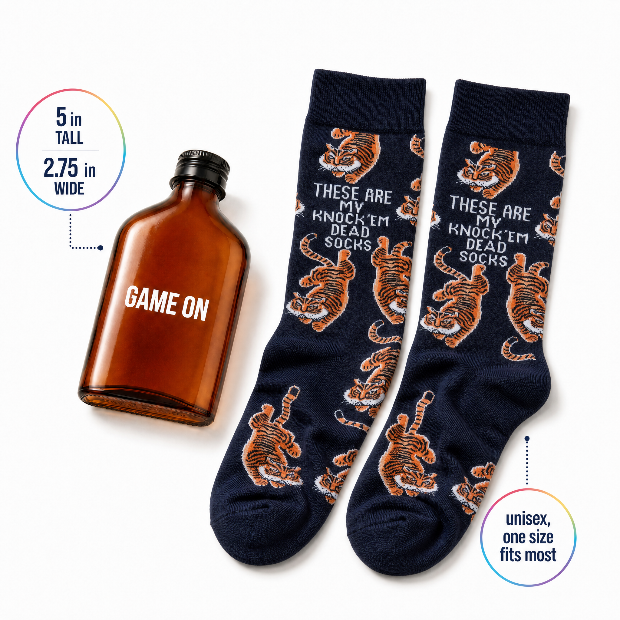 Game On Motivational Gift Set | Mini Flask & Knock 'Em Dead Socks in Gift Bag