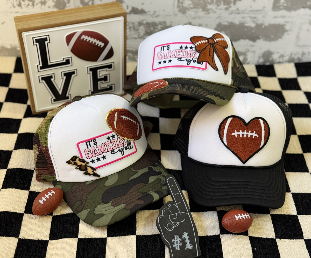 Game Day Bow Trucker Hat – Football Snapback Camo Hat