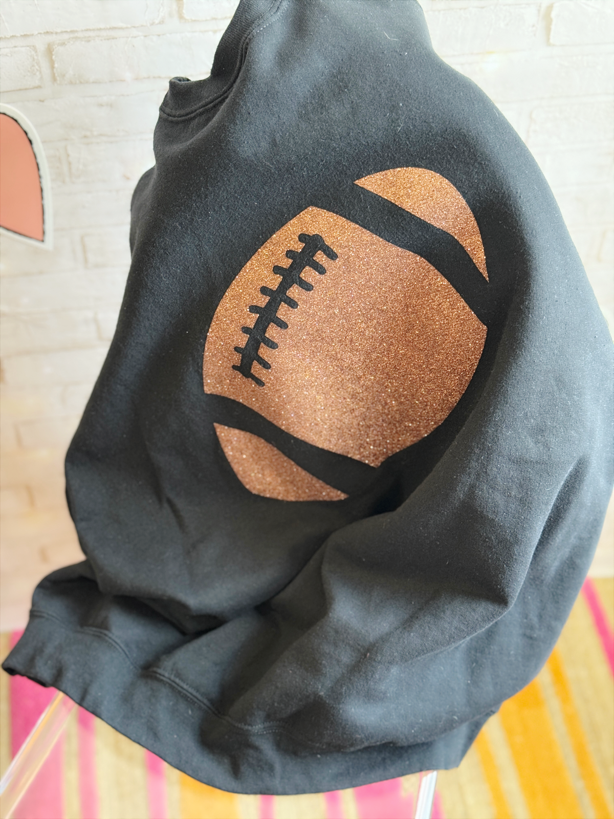 Glitter Football Sweatshirt – Soft Black Game Day Pullover for Sporty Glam