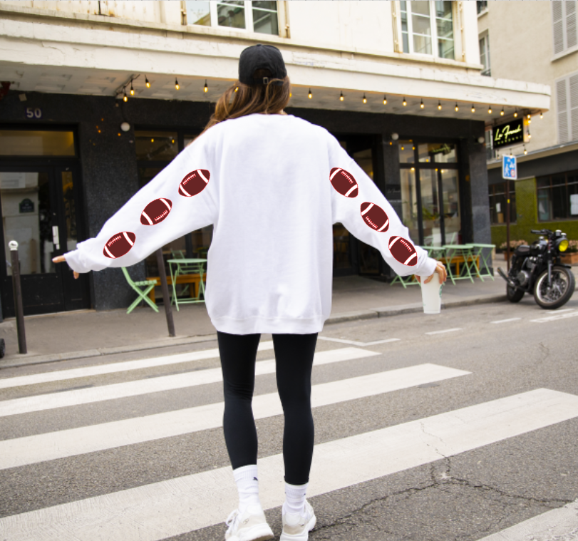 Throwing Spirals Sweatshirt – White Pullover with Football Sleeve