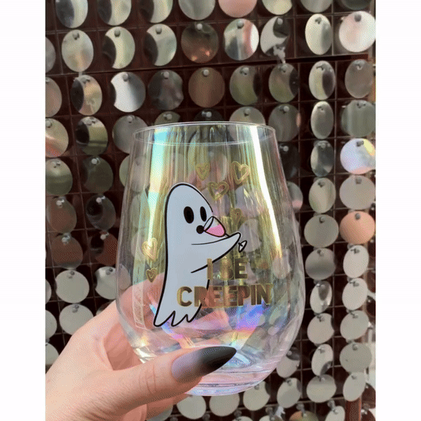 Ghost "I Be Creepin" Jumbo Stemless Wine Glass in Iridescent | 30 Oz.