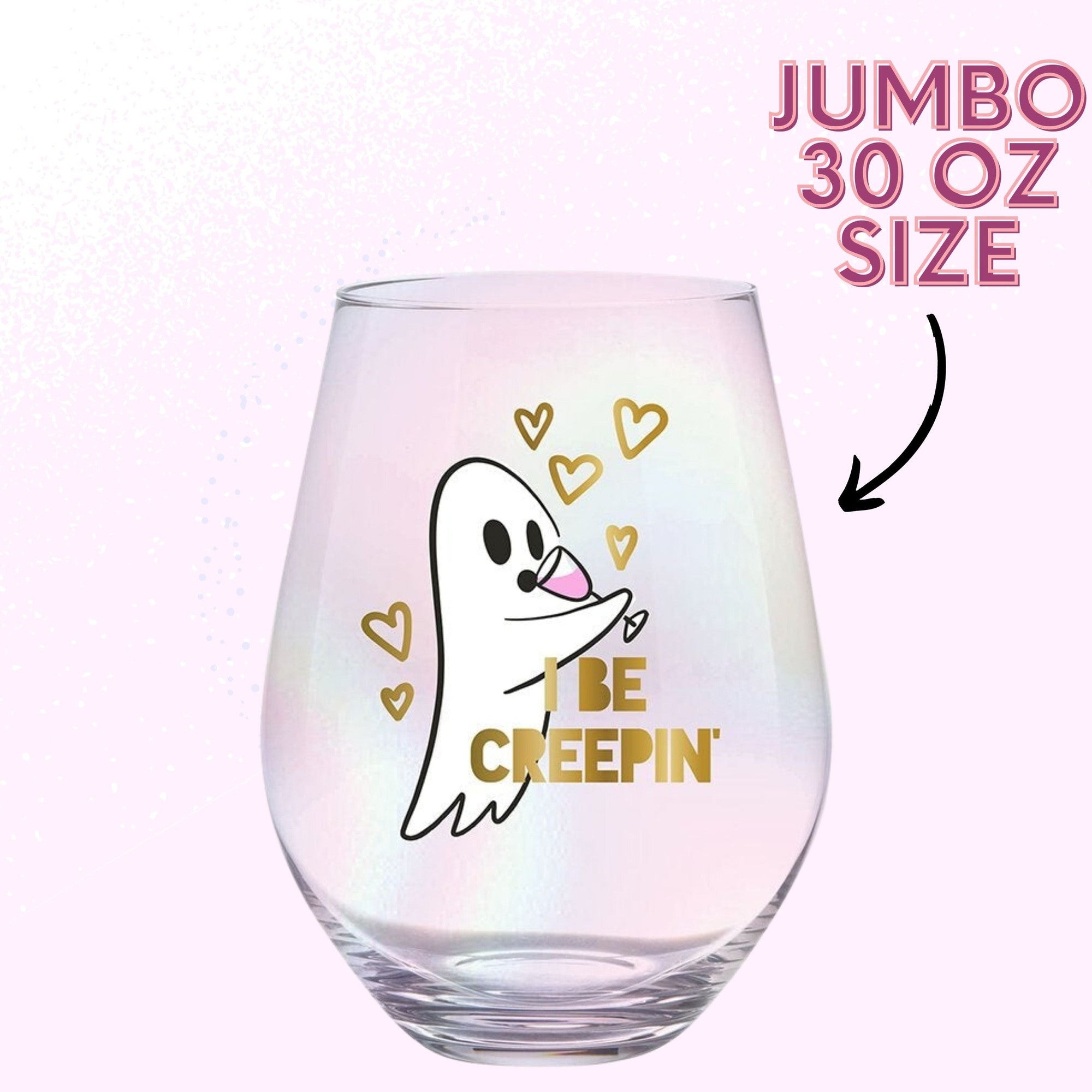 Ghost "I Be Creepin" Jumbo Stemless Wine Glass in Iridescent | 30 Oz.
