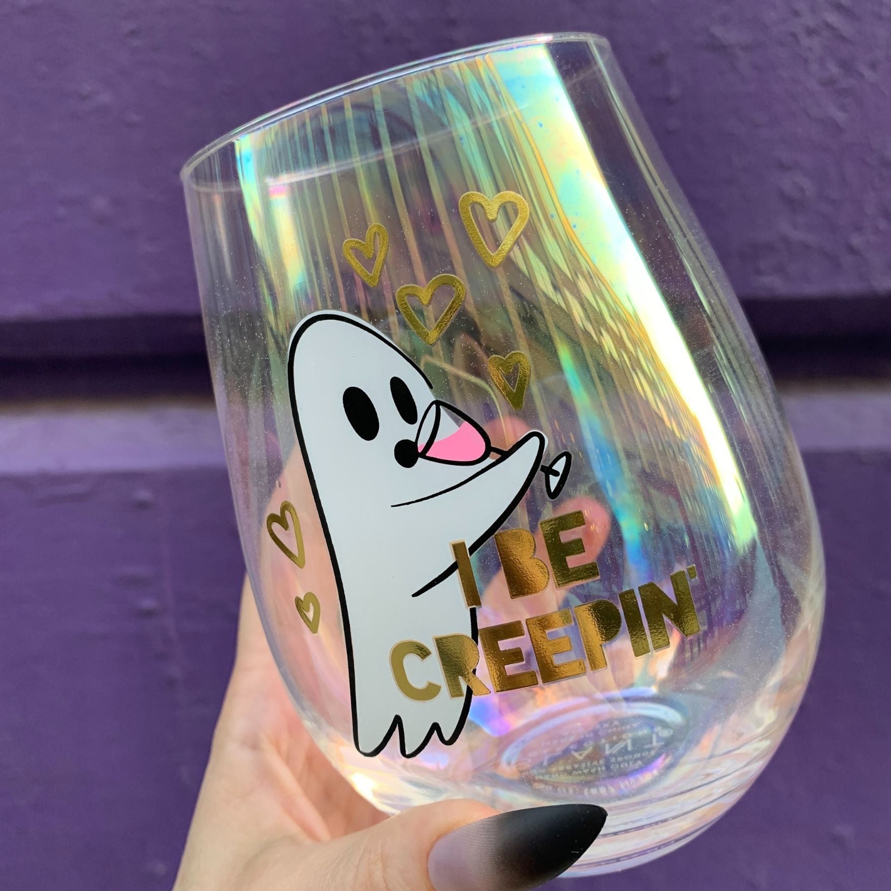 Ghost "I Be Creepin" Jumbo Stemless Wine Glass in Iridescent | 30 Oz.