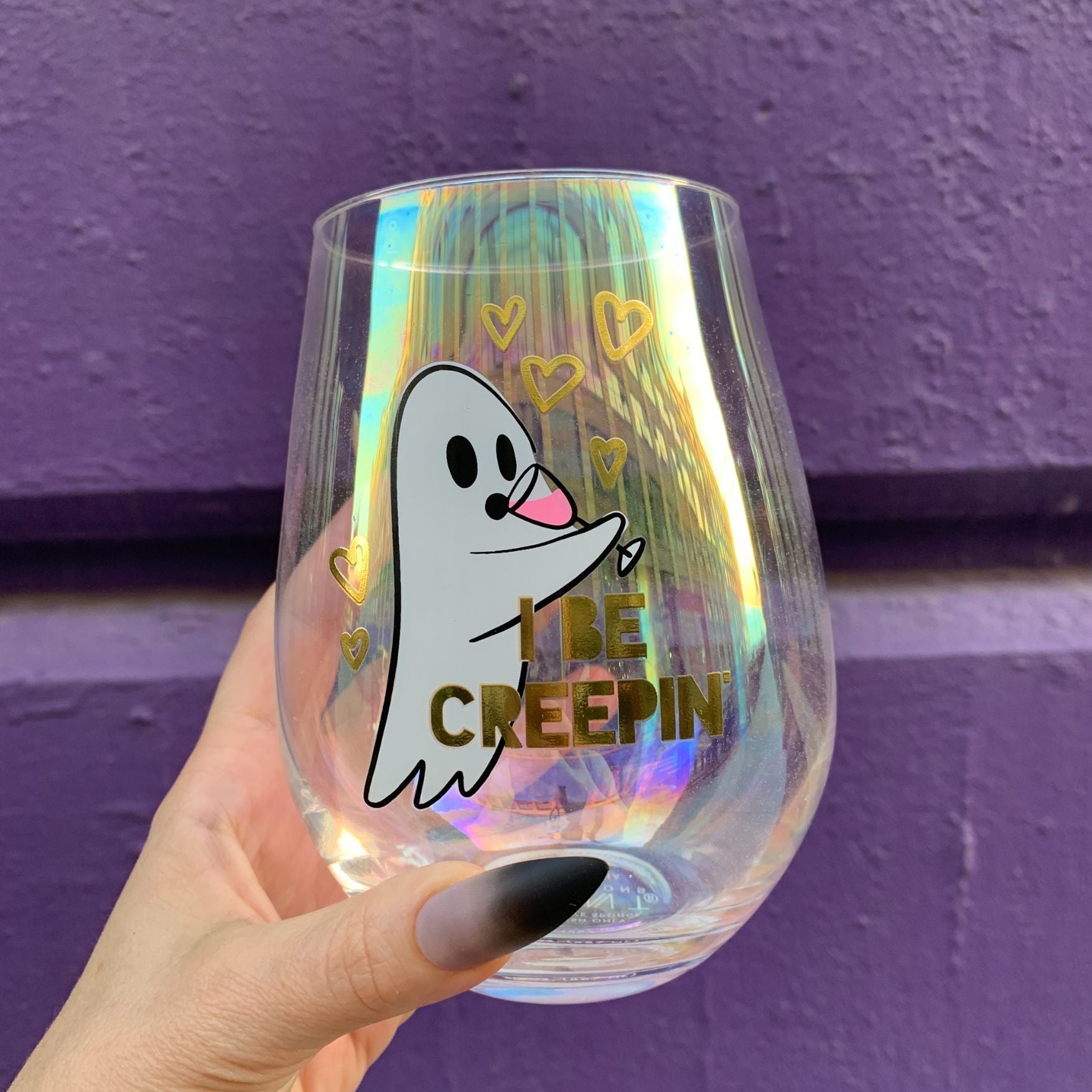 Ghost "I Be Creepin" Jumbo Stemless Wine Glass in Iridescent | 30 Oz.
