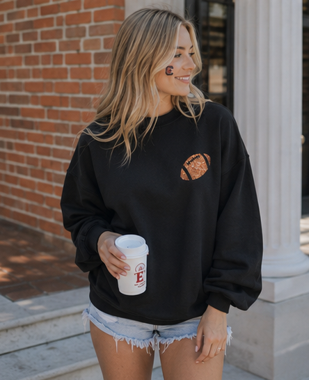 Glitter Football Sweatshirt – Soft Black Game Day Pullover for Sporty Glam