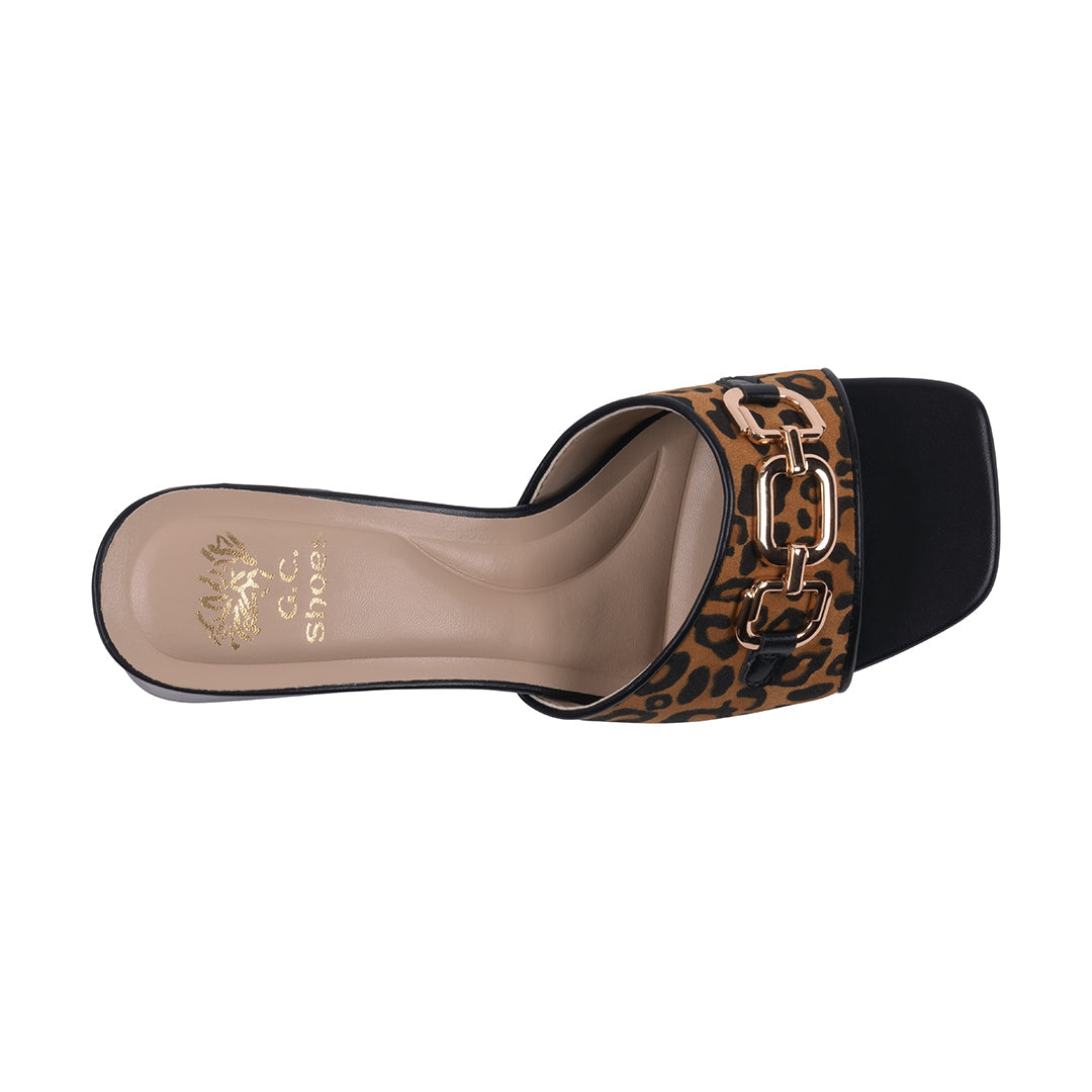 Wanda Black Leopard Hardware Heeled Sandals