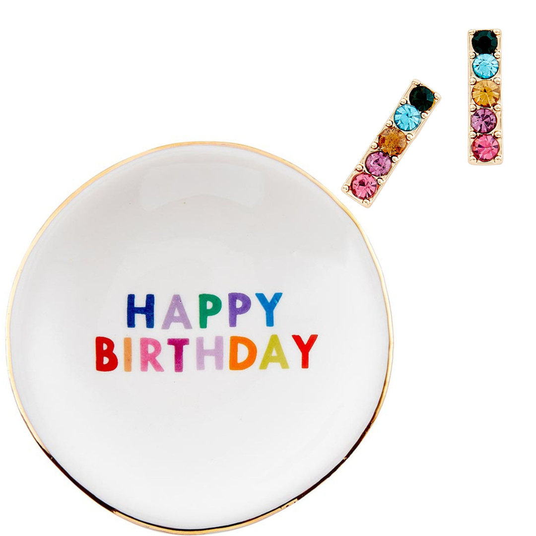 Happy Birthday Trinket Tray & Earring Set