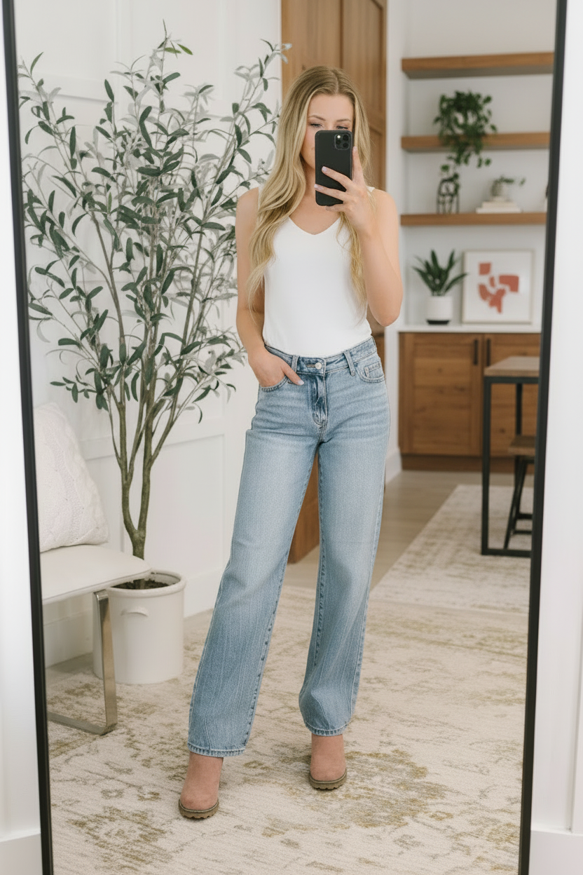 Heather Mid Rise Rigid Magic Straight