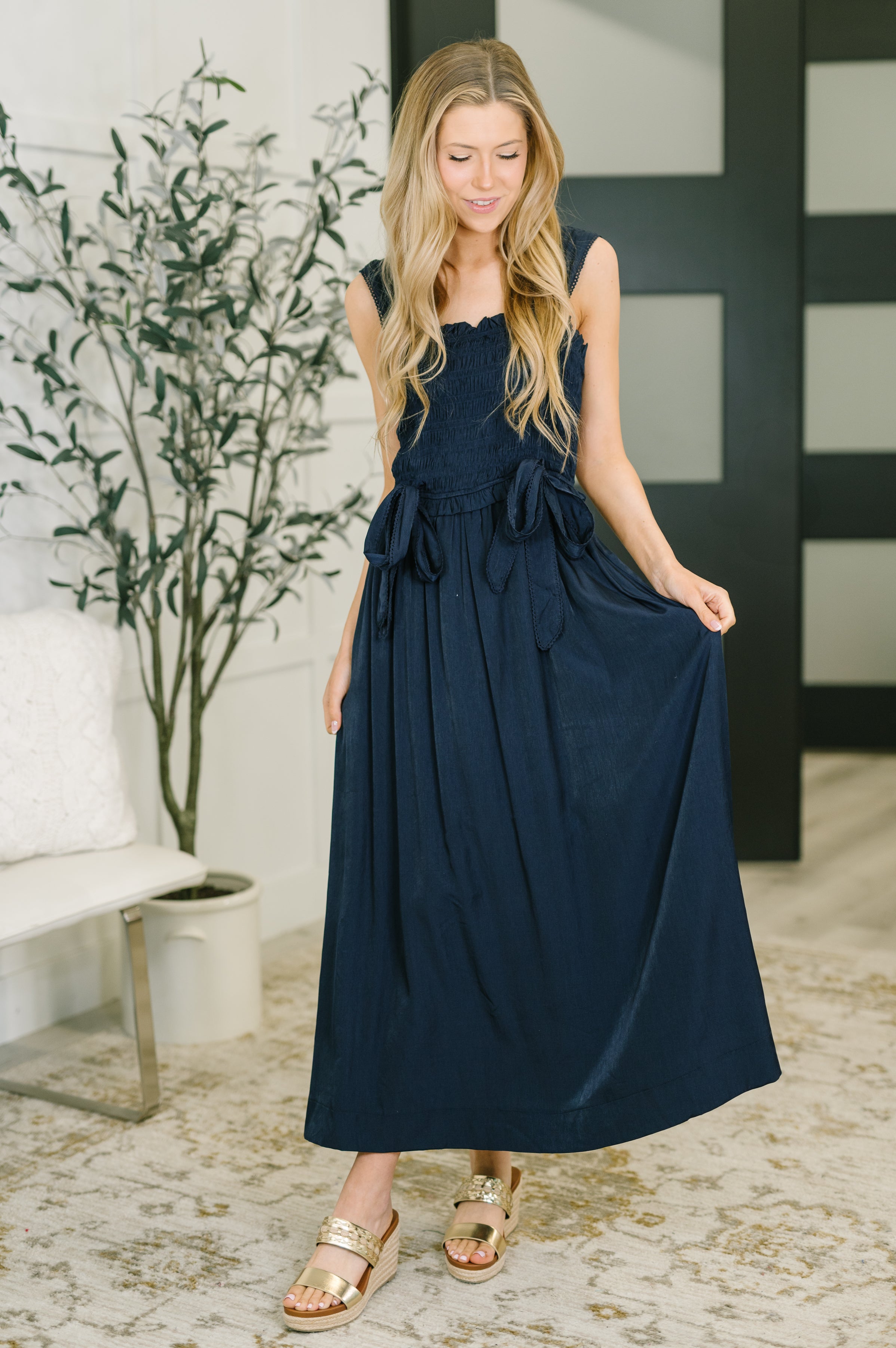 Hold Me Down Midi Dress in Navy