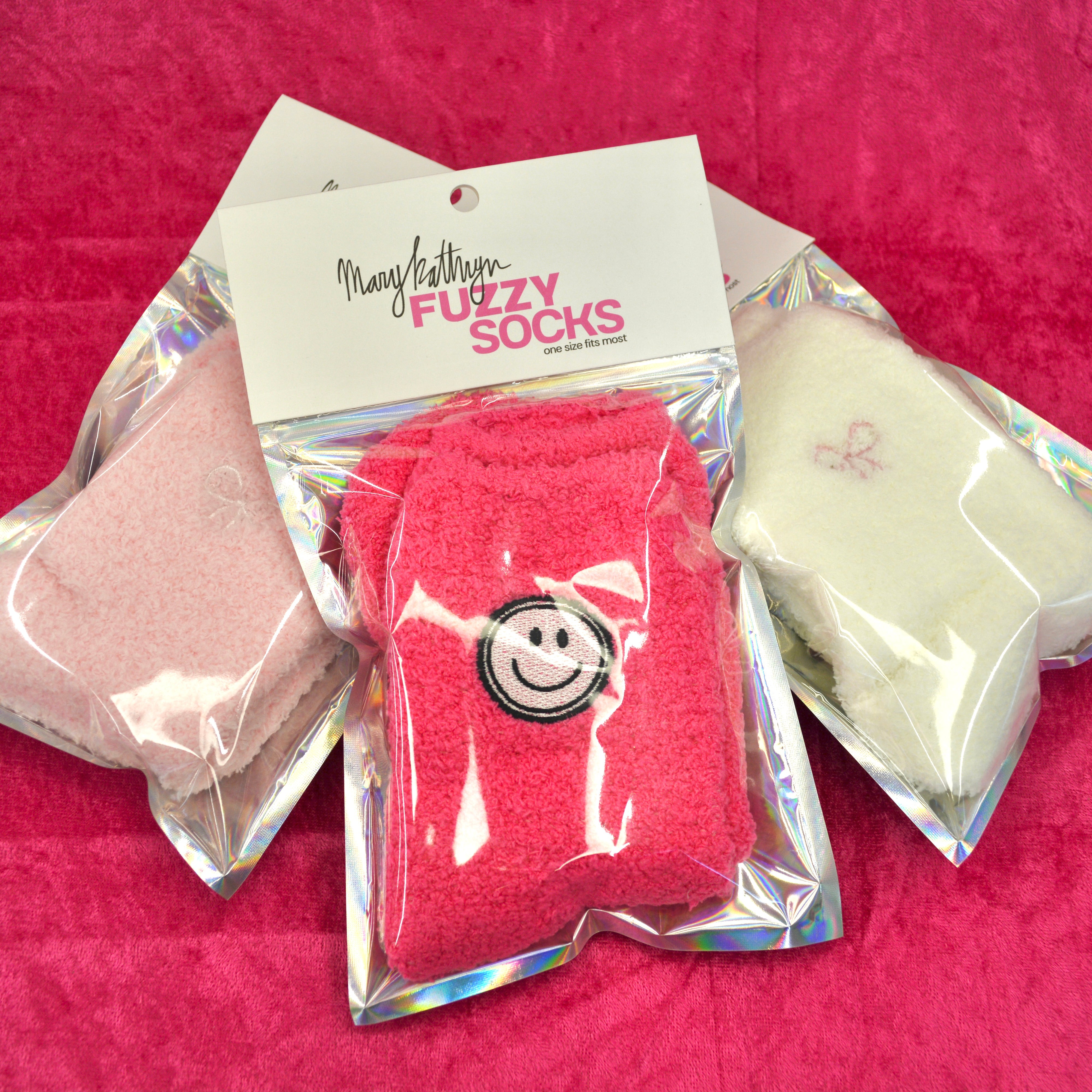 White / Pink Ribbon Fuzzy Socks