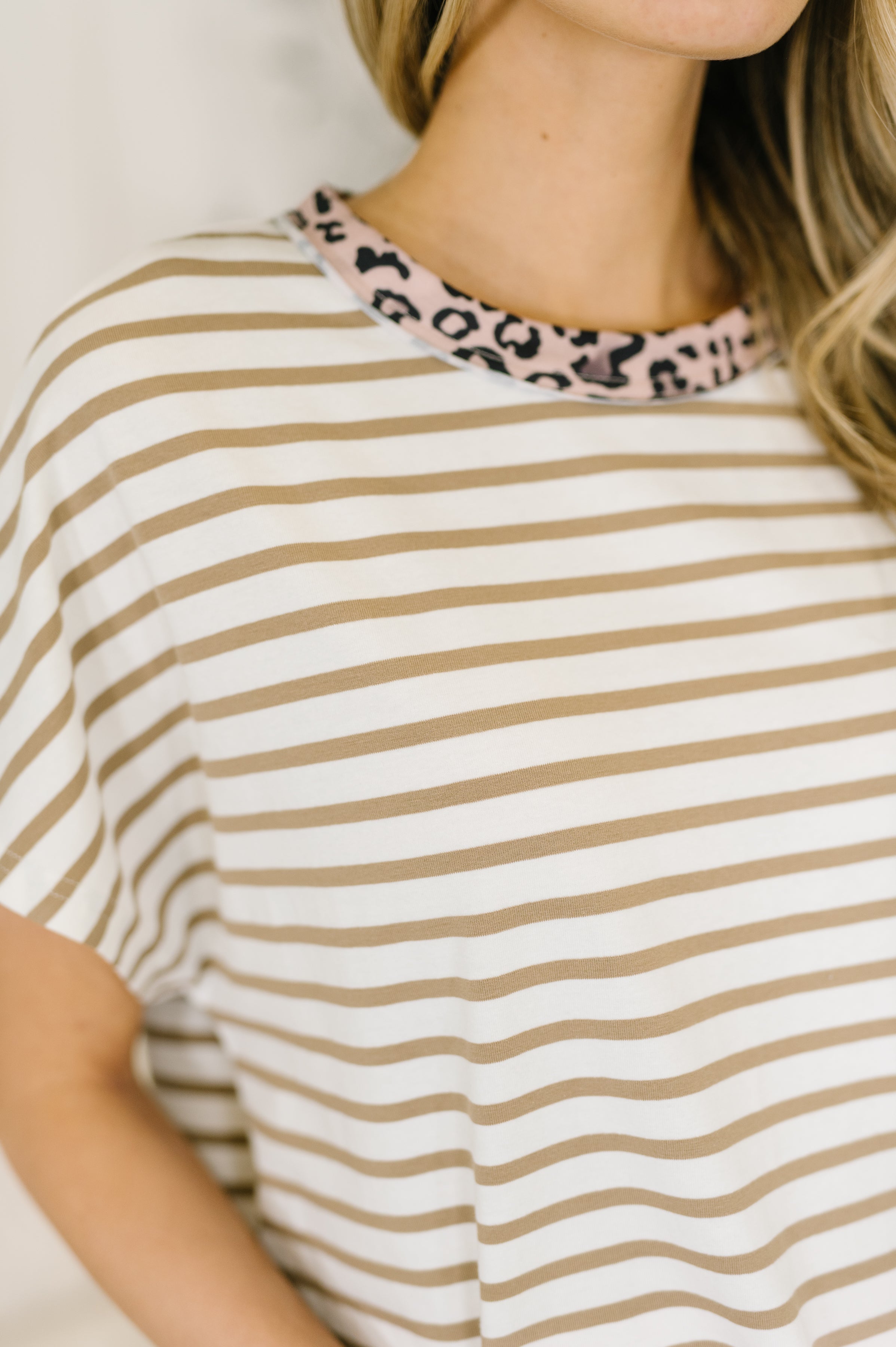 I Think I'm in Love Round Neck Loose Tee in Khaki Leopard