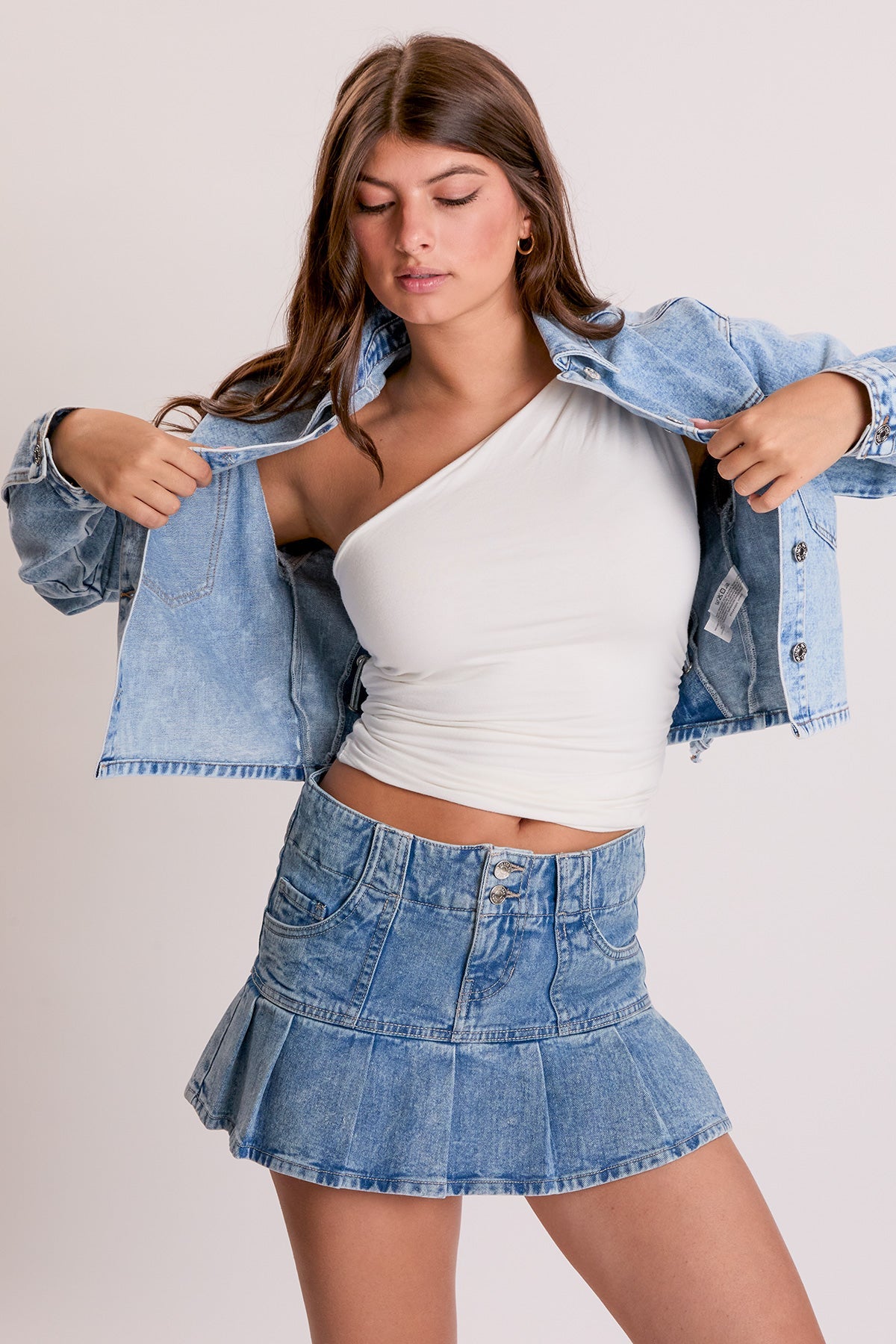 Cropped Lace Up Back Denim Jacket
