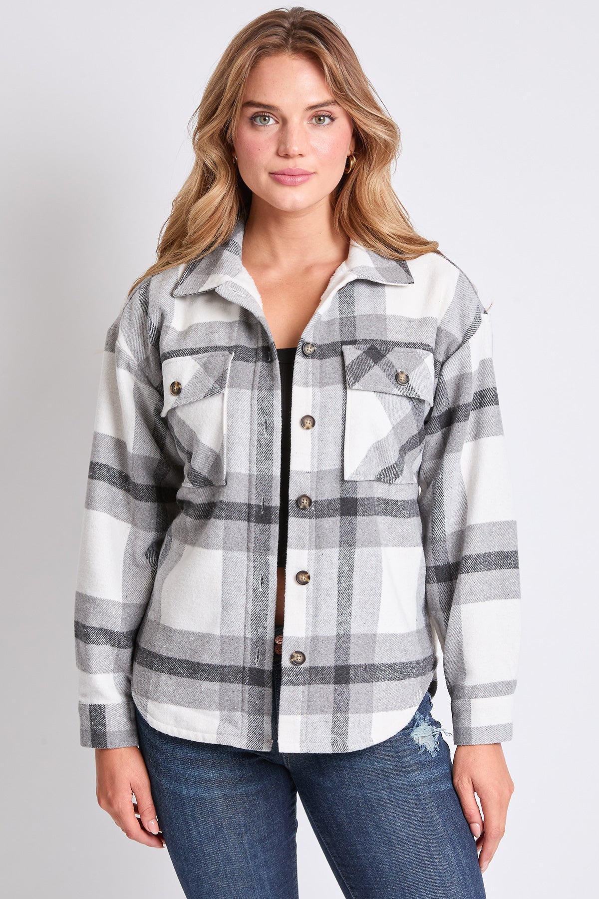 Oversized Plaid Flannel Sherpa Shacket