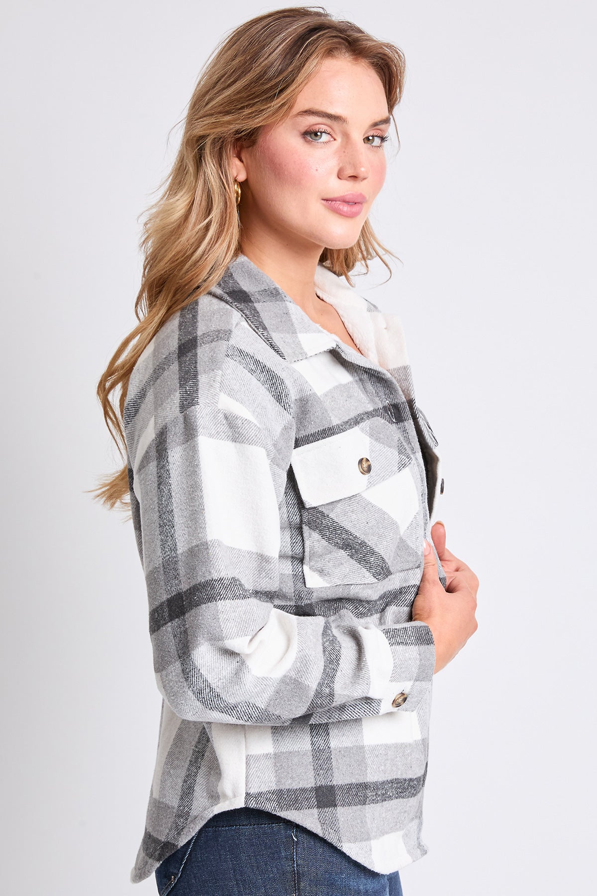 Oversized Plaid Flannel Sherpa Shacket