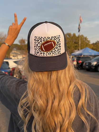 Leopard Football Trucker Hat | Dark Gray & White Structured Gameday Hat