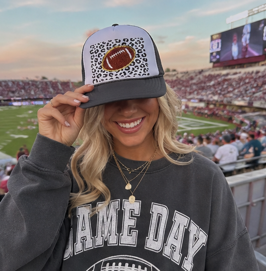 Leopard Football Trucker Hat | Dark Gray & White Structured Gameday Hat