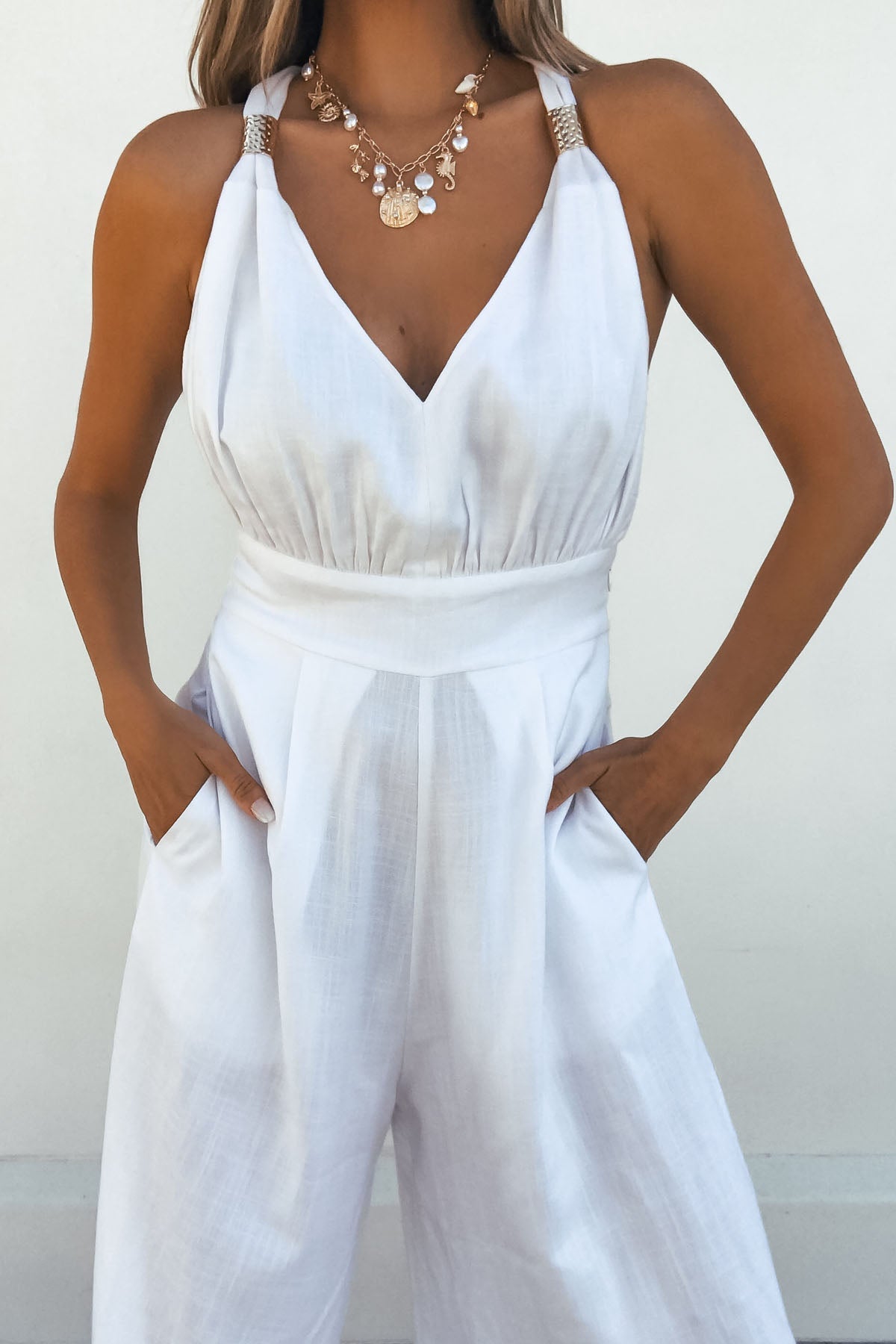 Vintage Havana White Gold Detail Linen Jumpsuit - FINAL SALE