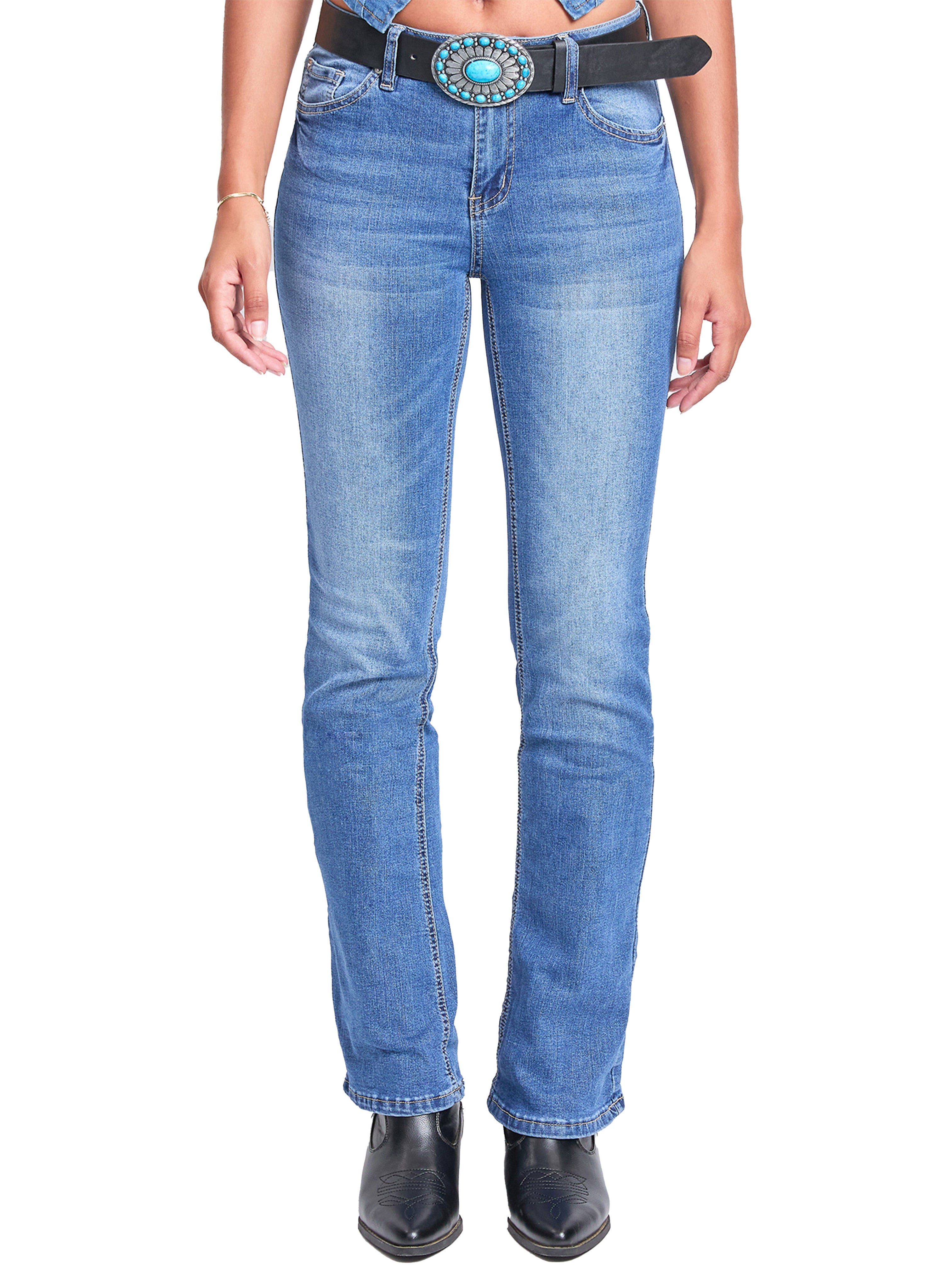 Mid Rise Belted Bootcut Jeans