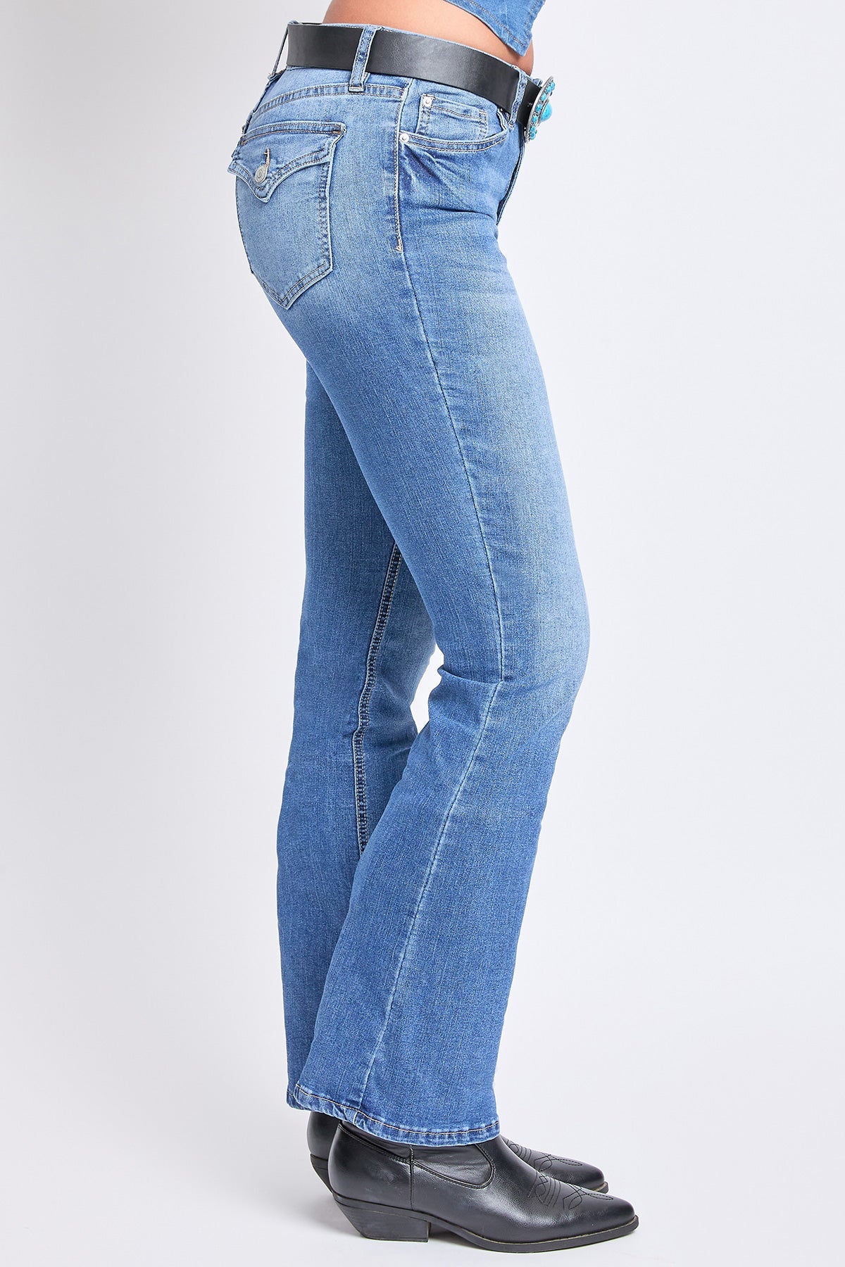 Mid Rise Belted Bootcut Jeans